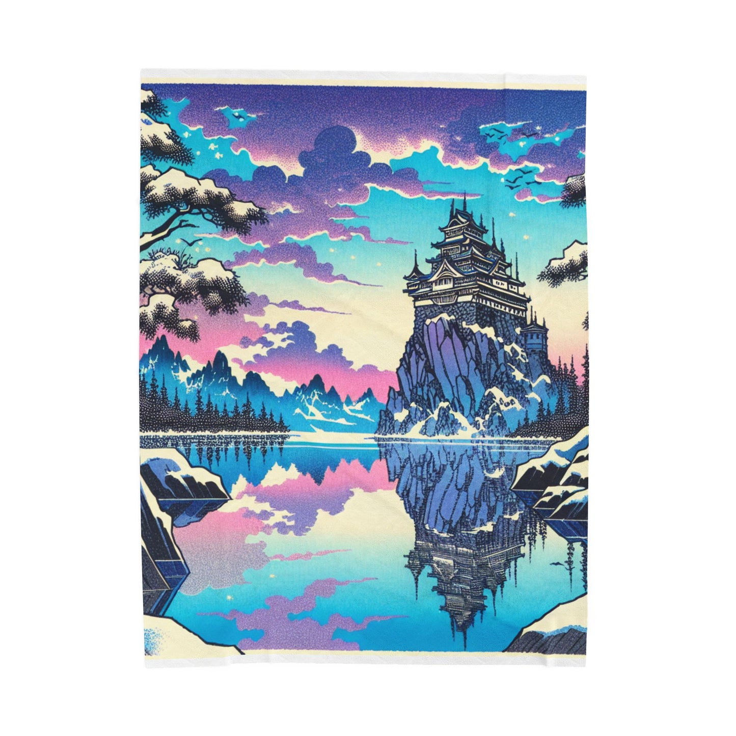 Castle on the Lake at Dusk - Plush Blanket