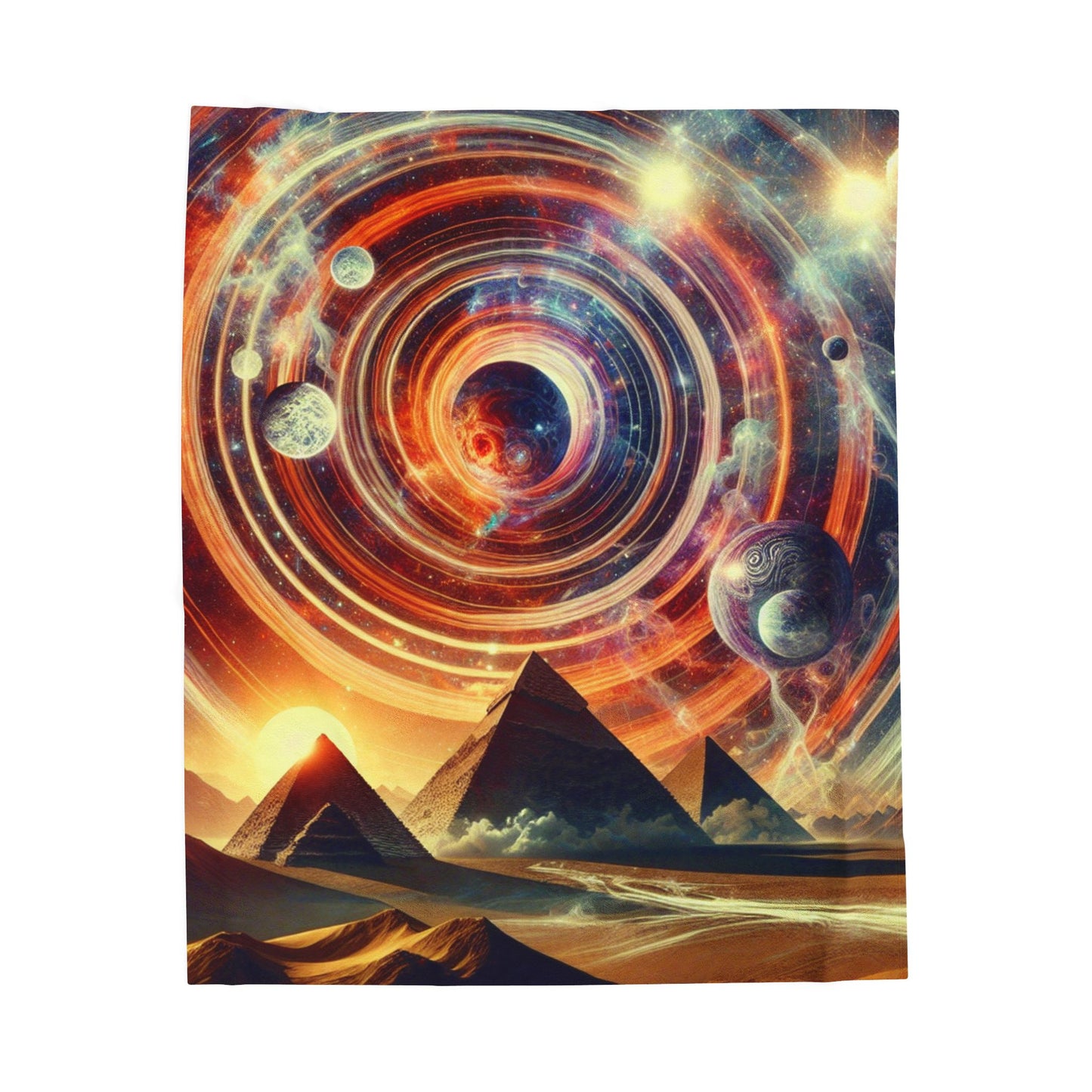 Planetary Vortex Over Ancient Wonders - Plush Blanket