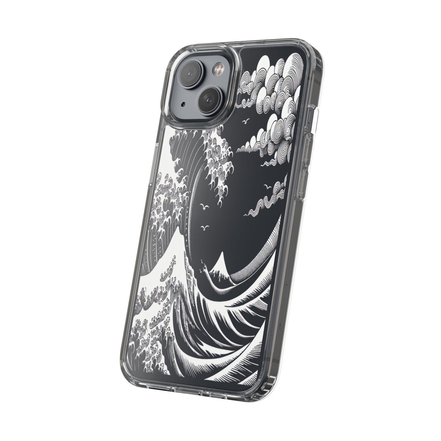 Transparent Waves and Mountains Iphone Case Compatible With Iphone 16 15 14 - Clear Phone Cover
