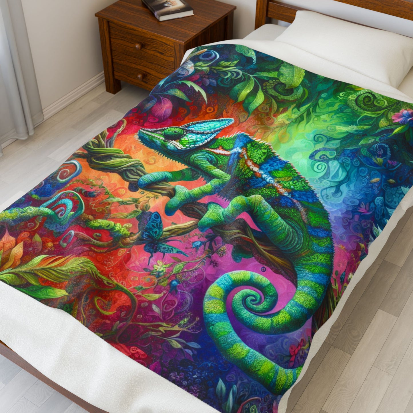 Chameleon in a Lush Jungle - Plush Blanket
