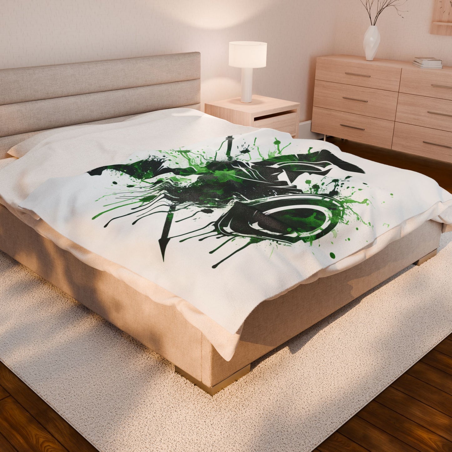 Warrior in Green Splatter - Plush Blanket