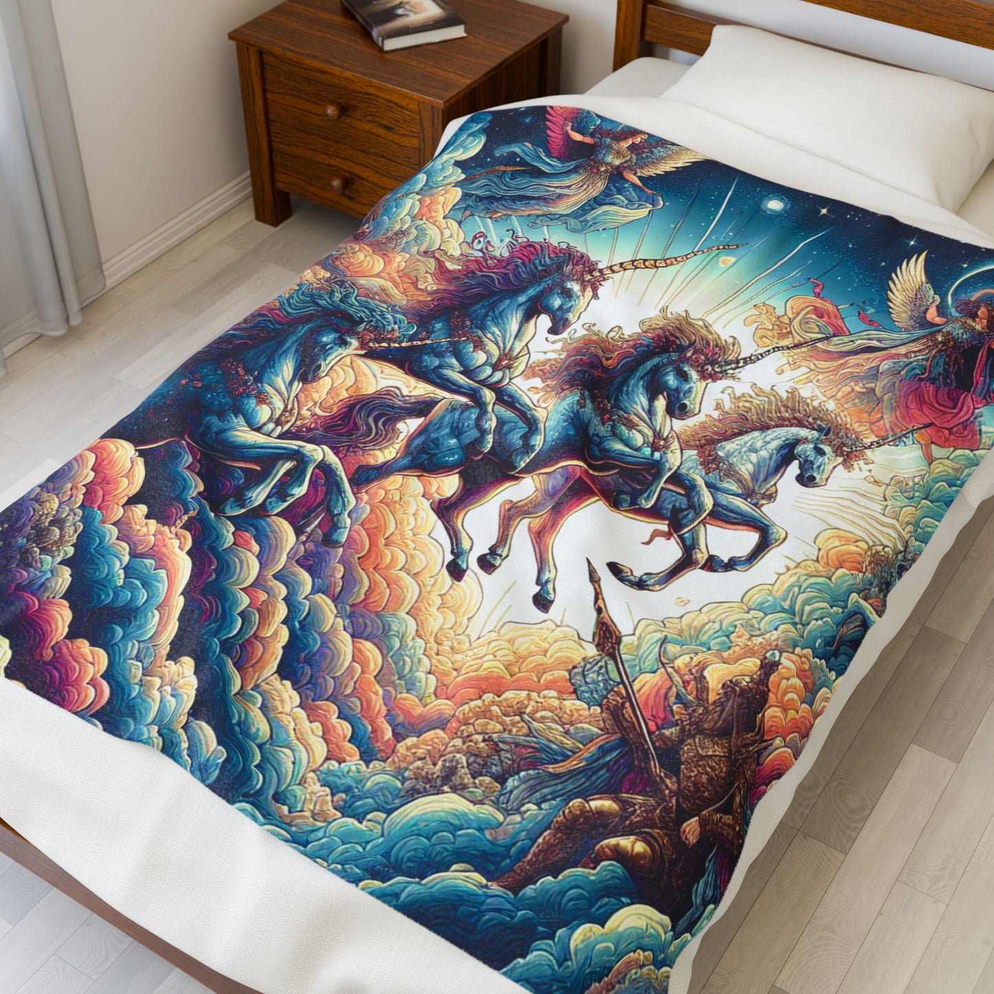 Unicorns in Celestial Dance - Plush Blanket