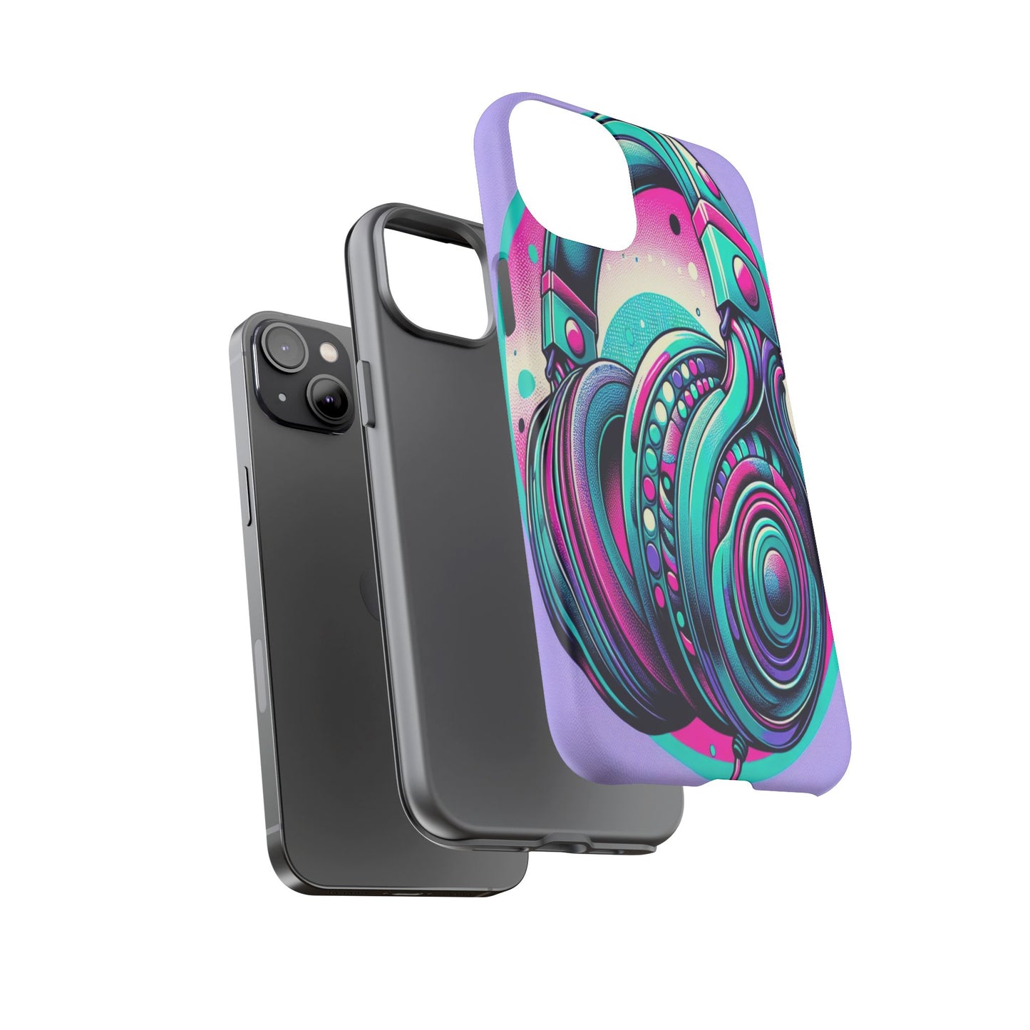 Custom ProtectiveHeadphone Vibes in Electric ColorsIphone Case Compatible With Iphone 16 15 14 - Phone Cover