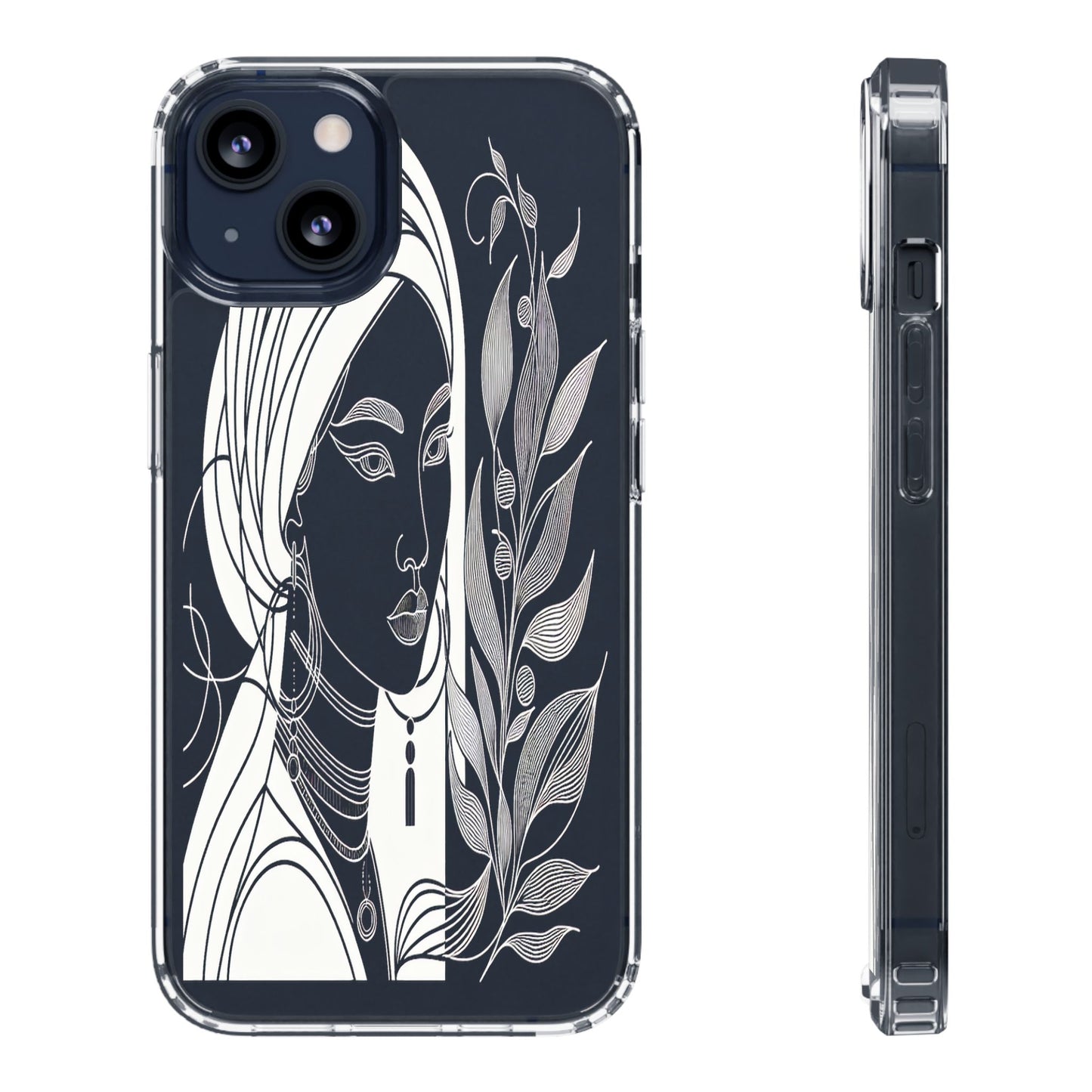 Transparent Mystical Portrait in Lines Iphone Case Compatible With Iphone 16 15 14 - Clear Phone Cover