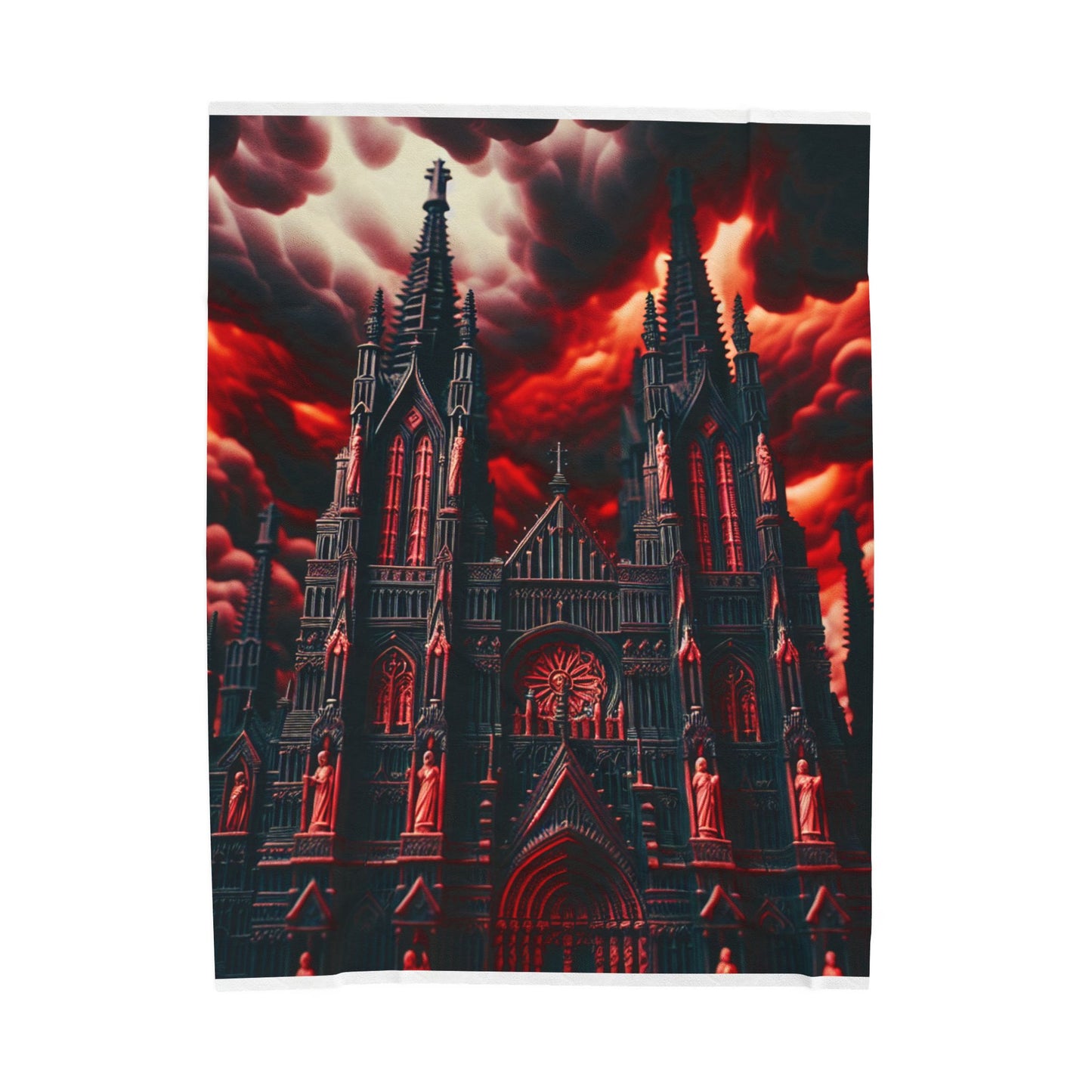 Gothic Splendor Beneath Fiery Skies - Plush Blanket