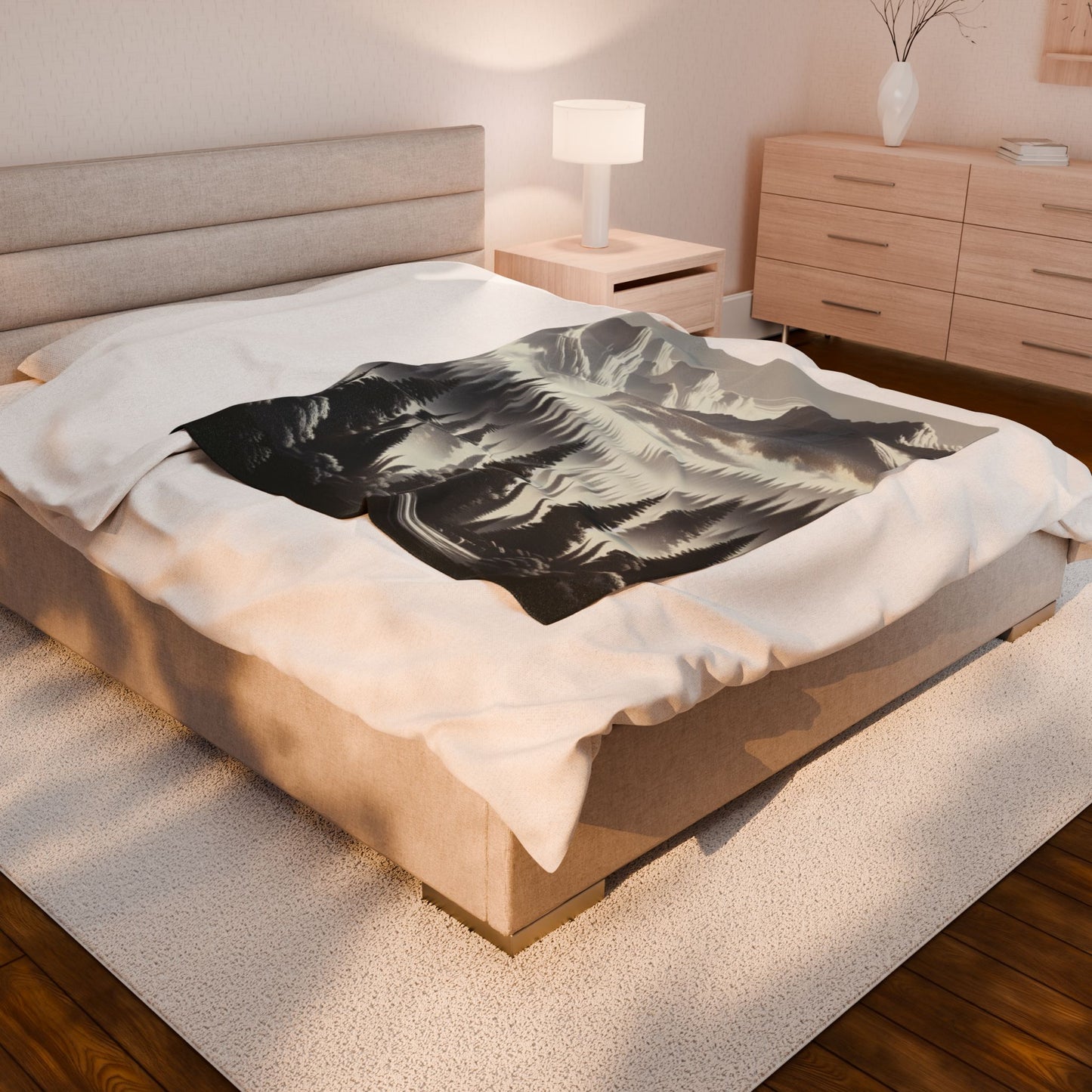 Enigmatic Peaks in Misty Morning - Plush Blanket
