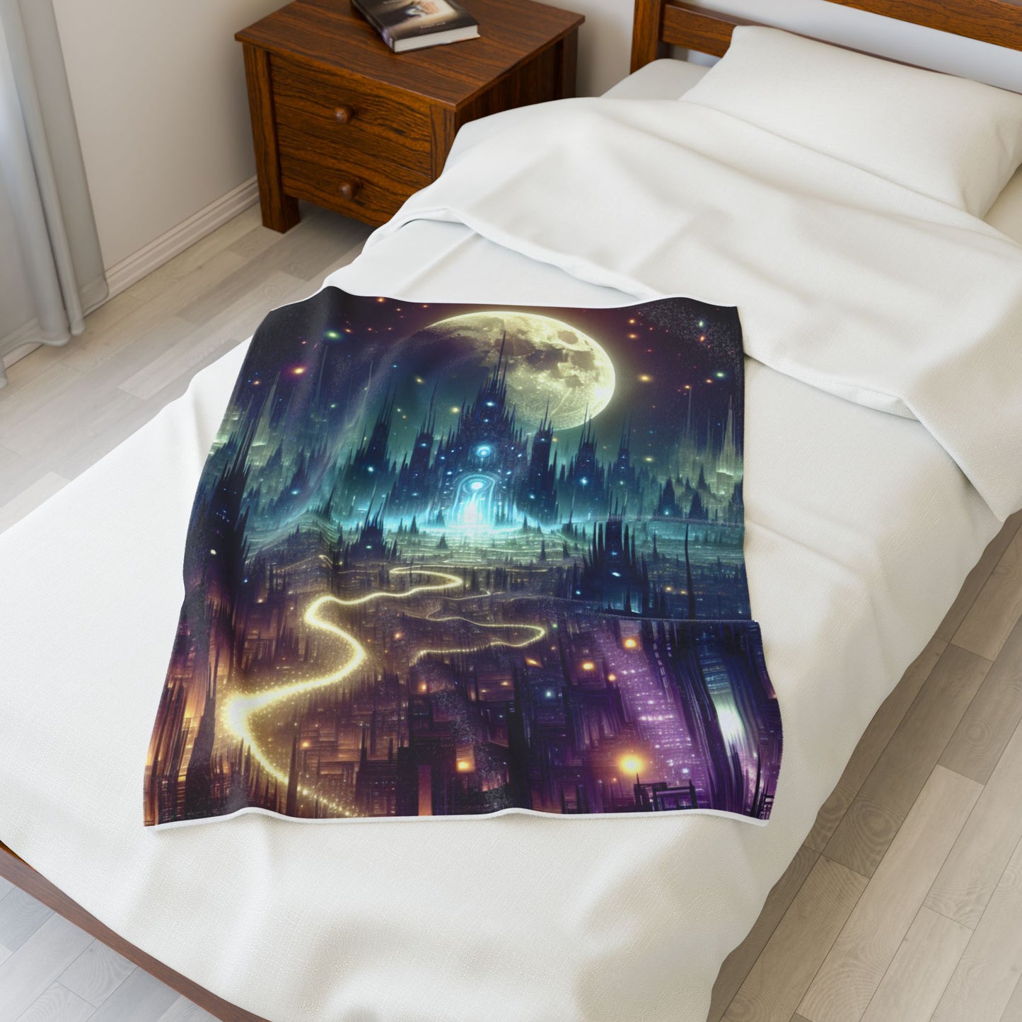 Fantasy Citadel Under the Moon - Plush Blanket