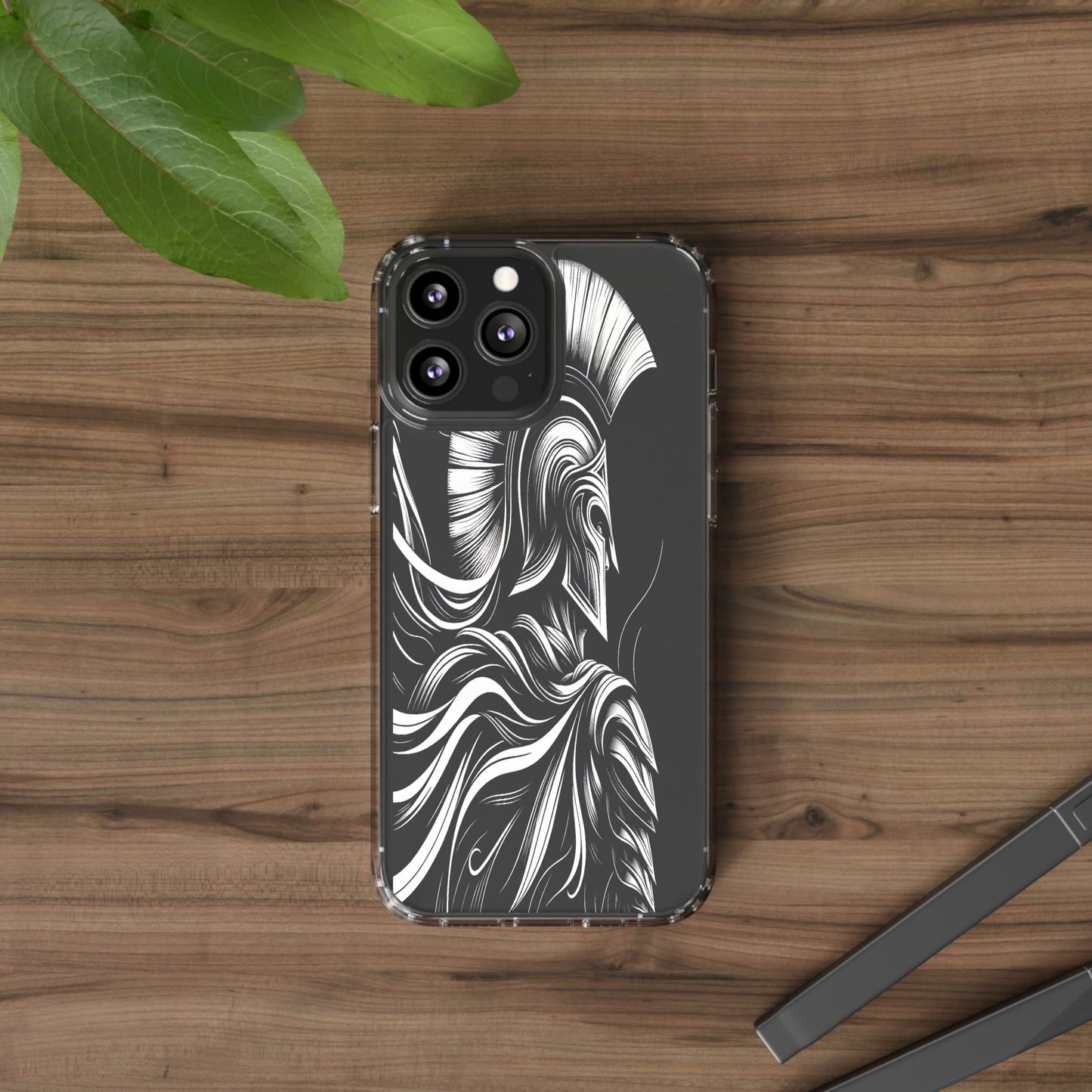 Transparent Helmeted Sentinel in Monochrome Motion Iphone Case Compatible With Iphone 16 15 14 - Clear Phone Cover