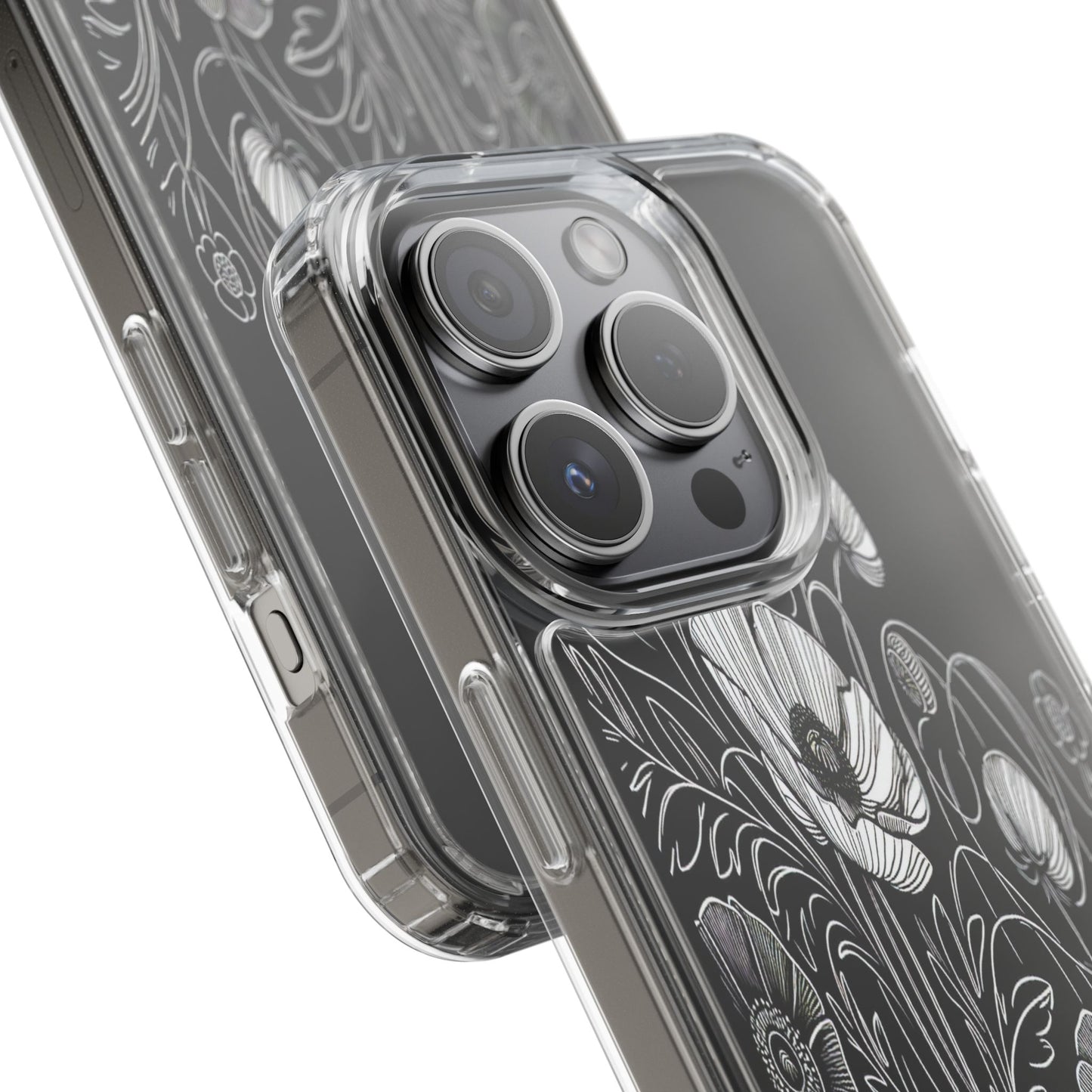 Transparent Black and White Floral Design Iphone Case Compatible With Iphone 16 15 14 - Clear Phone Cover