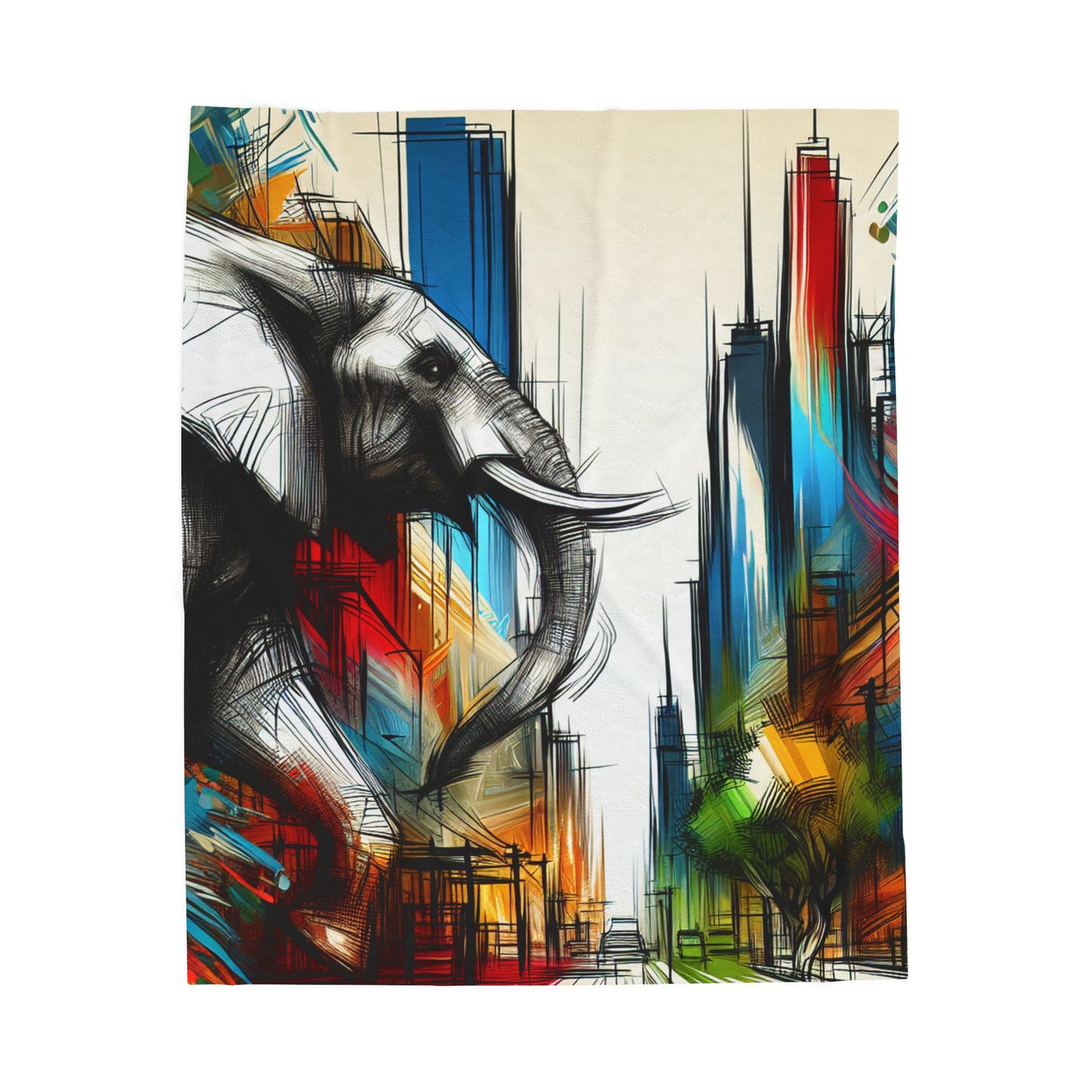 Cityscape with Elephant Illusion - Plush Blanket