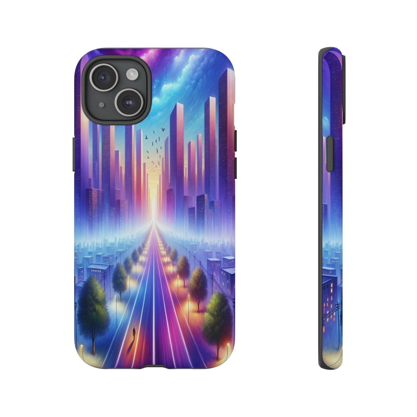 Journey into the Luminous Cityscape - Phone Case
