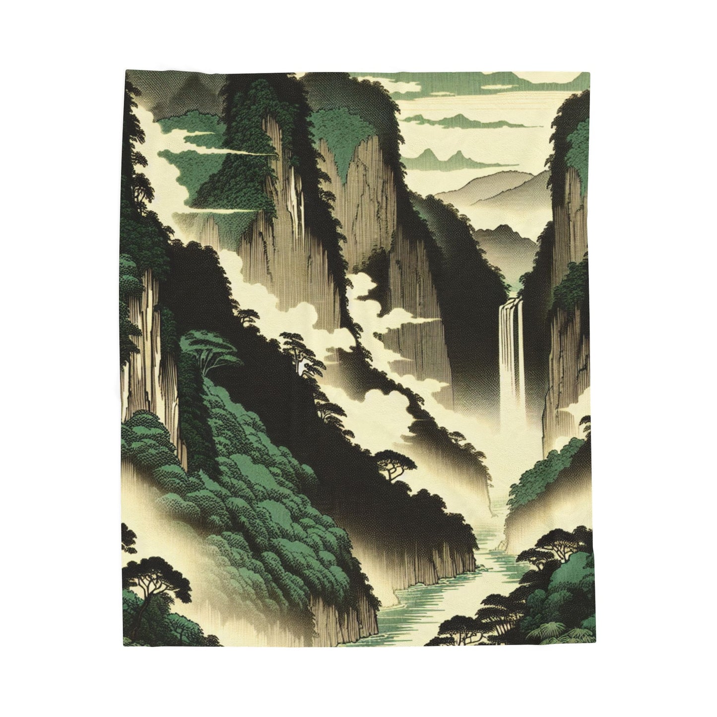Majestic Cliffs and Waterfall Scene - Plush Blanket