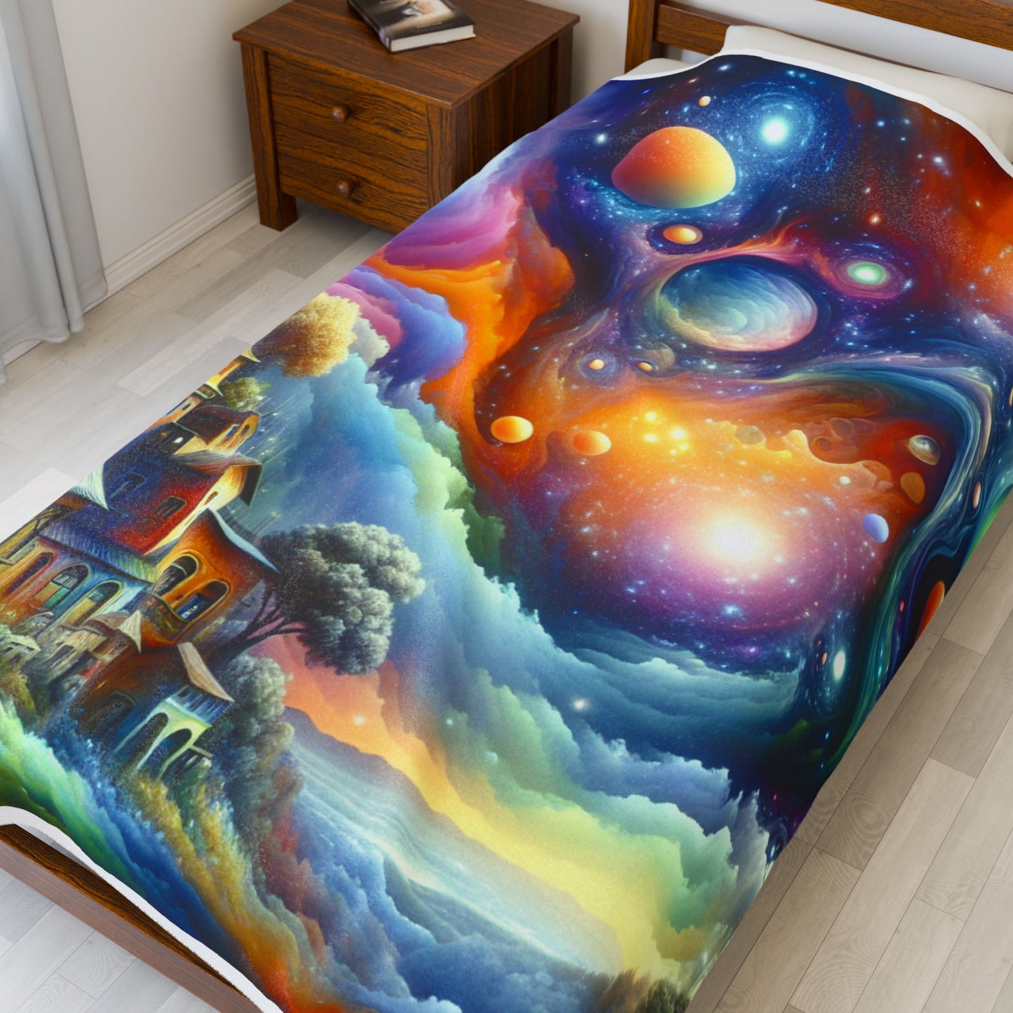 Giraffe's Cosmic Expedition - Plush Blanket