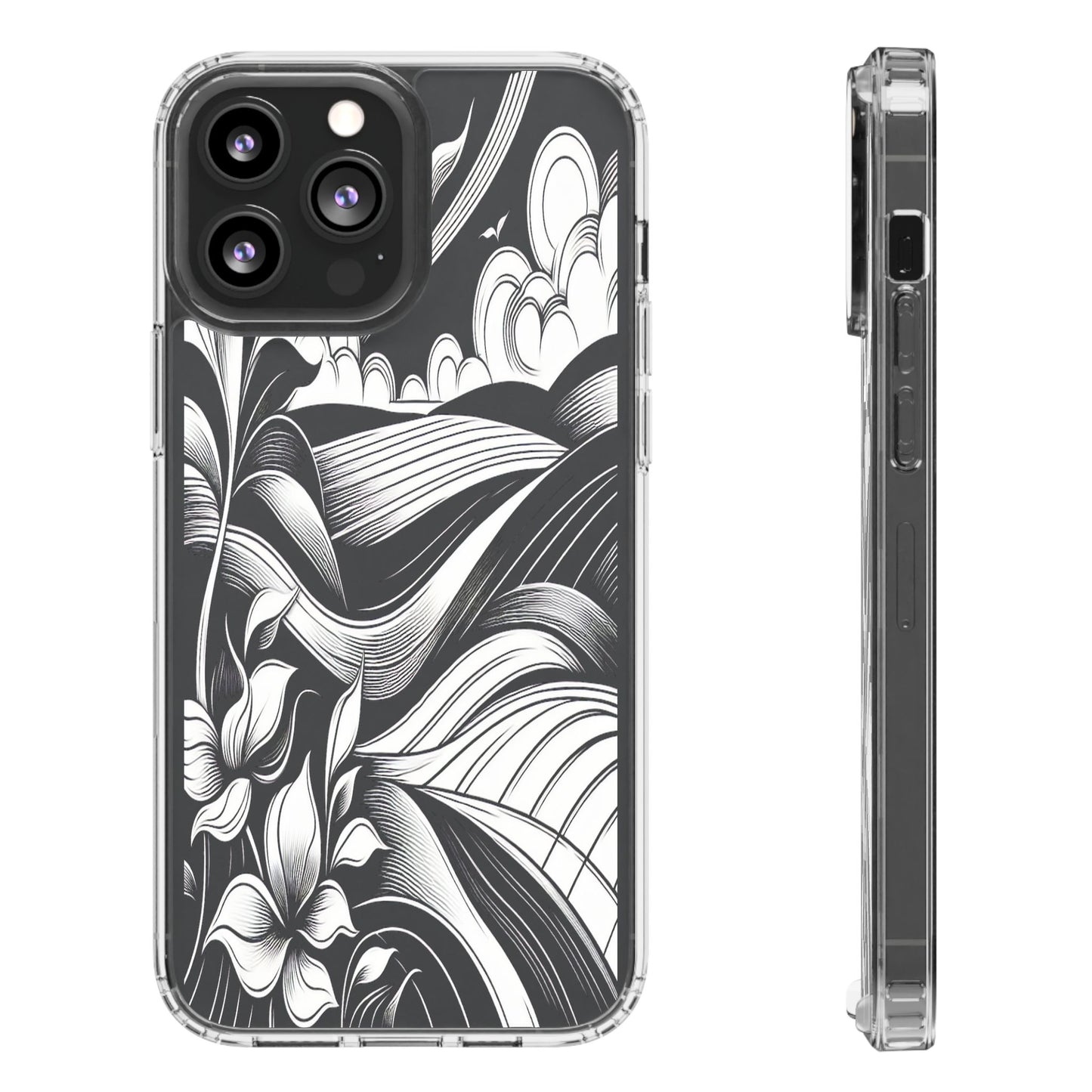 Transparent Curved Lines and Petals Iphone Case Compatible With Iphone 16 15 14 - Clear Phone Cover