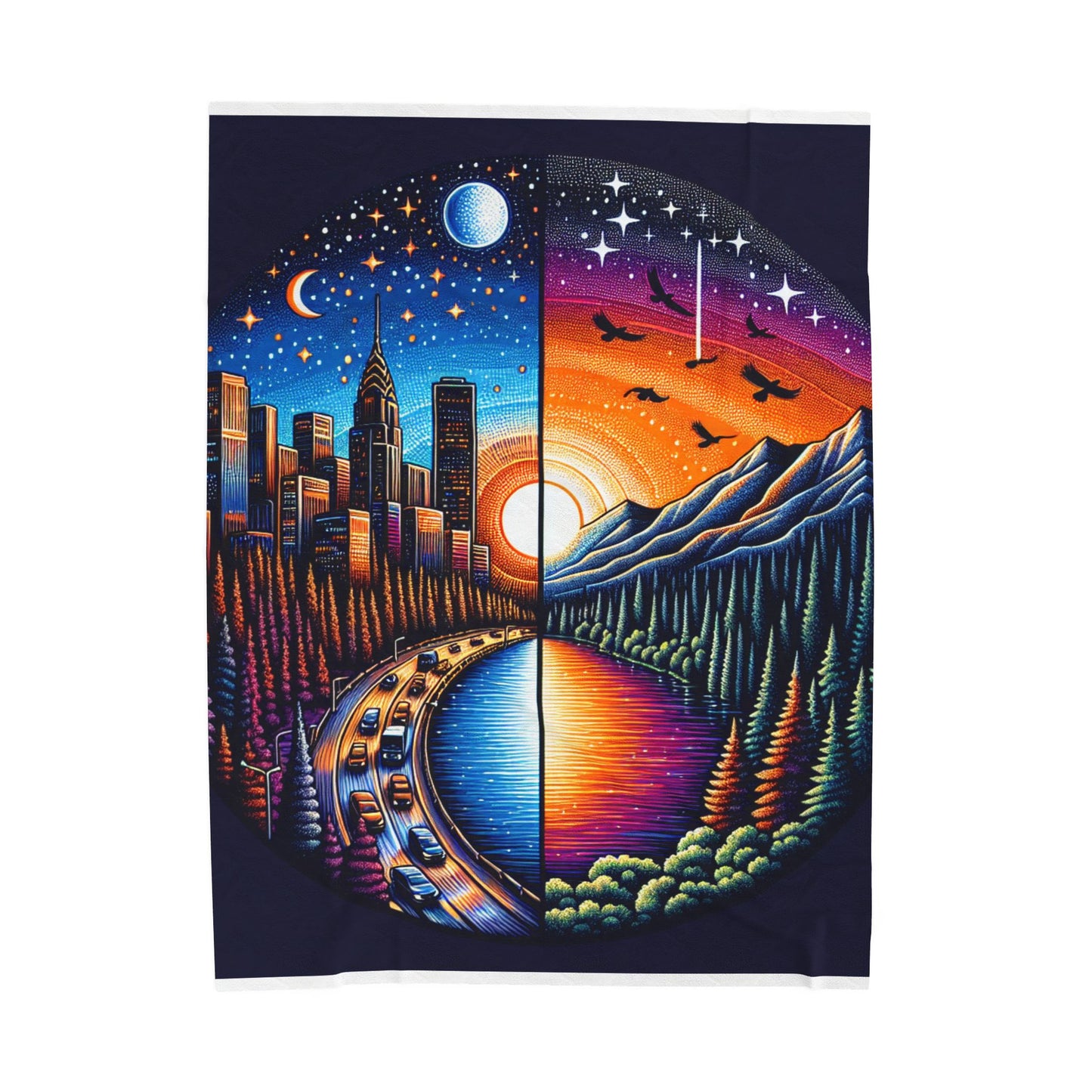 Dual Realities of Day and Night - Plush Blanket