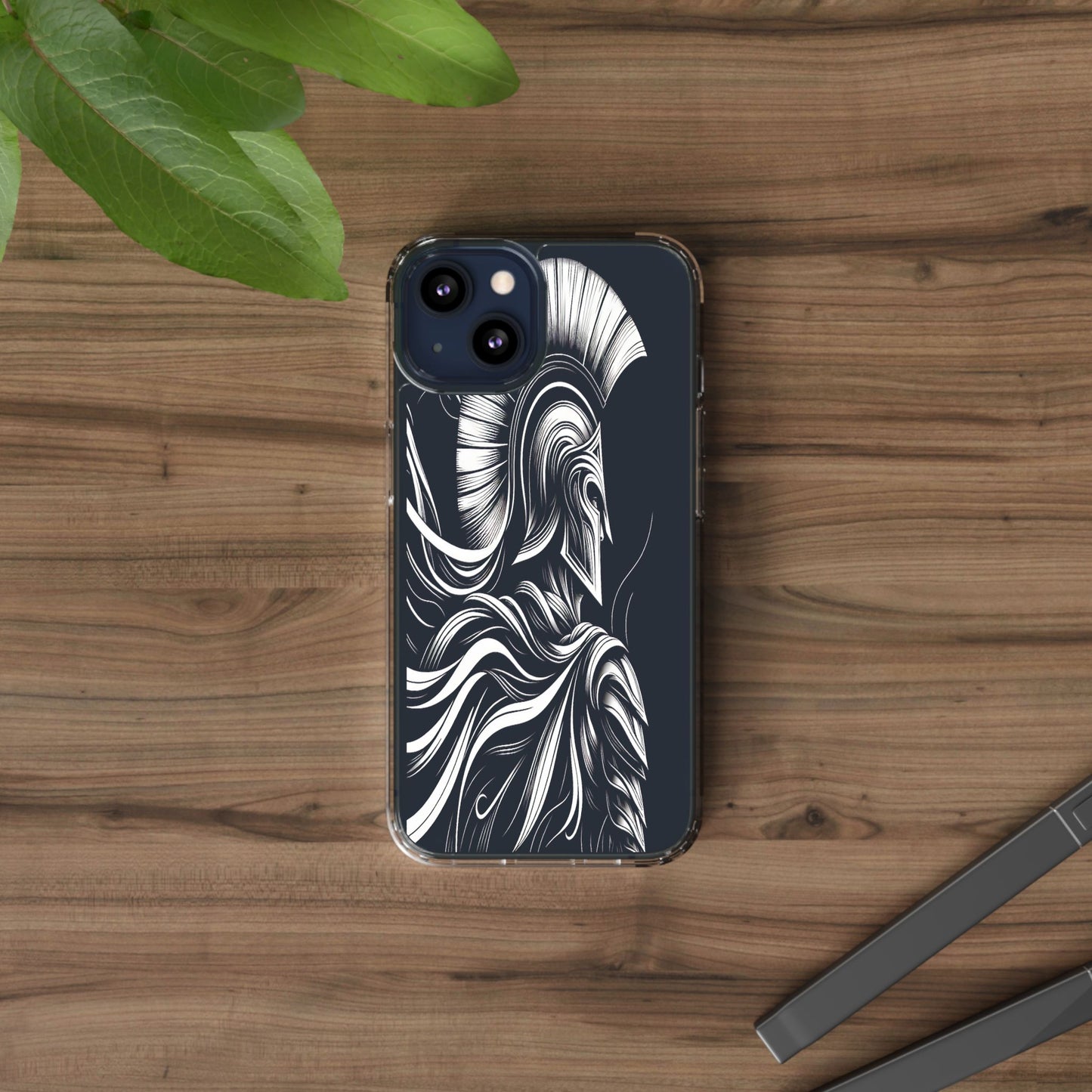 Transparent Helmeted Sentinel in Monochrome Motion Iphone Case Compatible With Iphone 16 15 14 - Clear Phone Cover