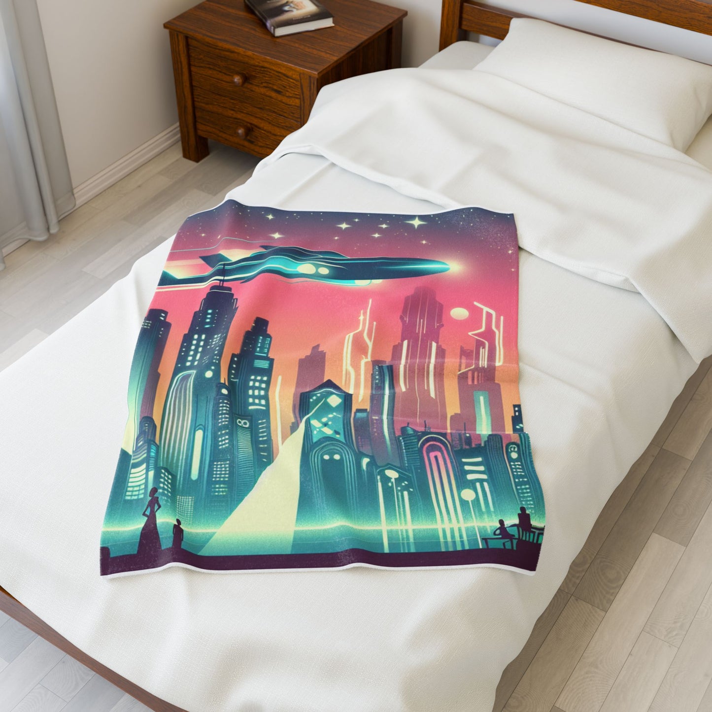 Futuristic Skyline Scene - Plush Blanket