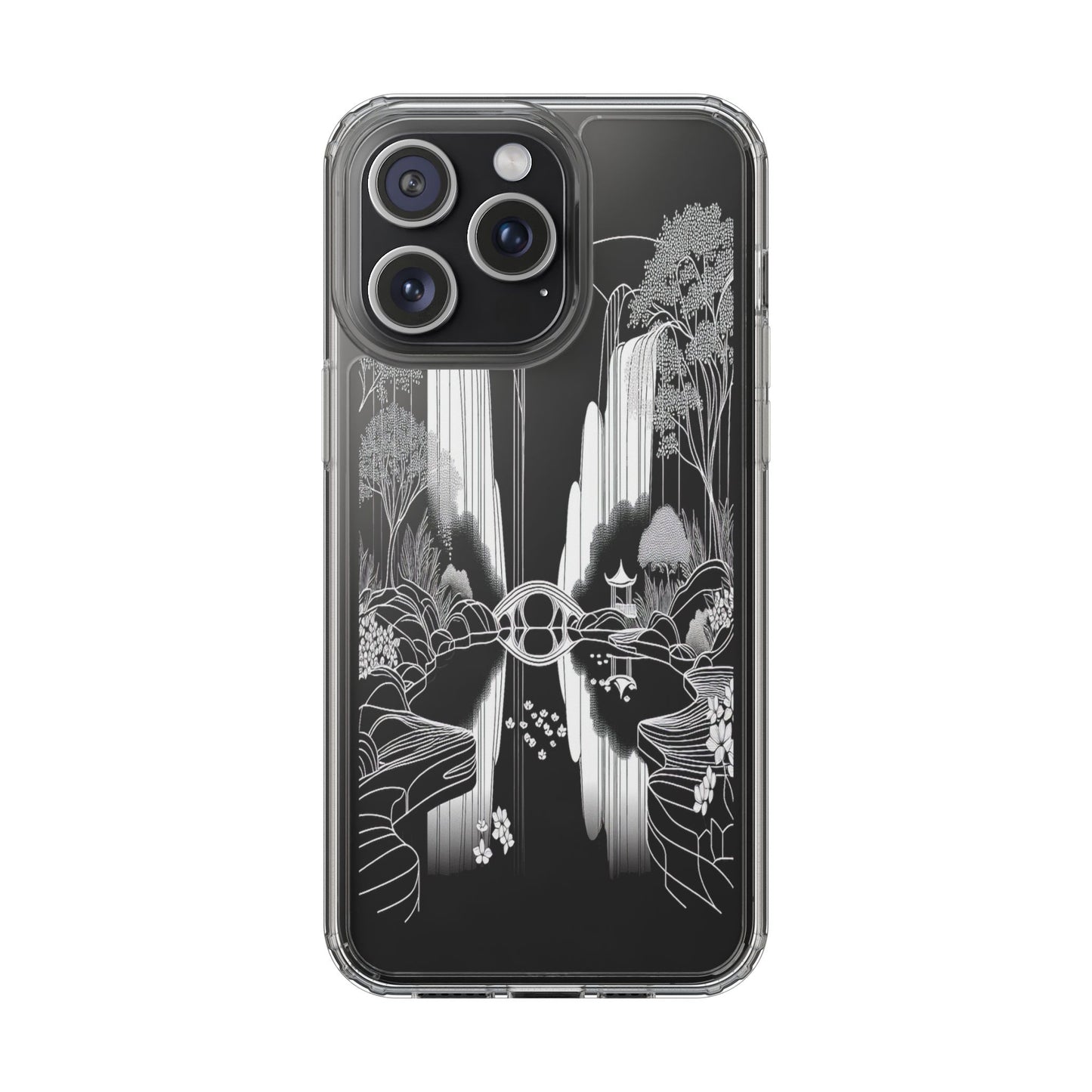 Transparent Waterfall Bridge Scene Iphone Case Compatible With Iphone 16 15 14 - Clear Phone Cover