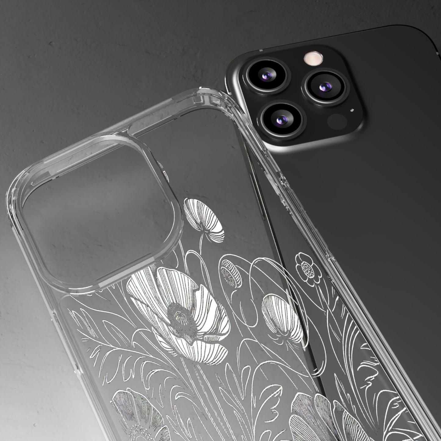 Transparent Black and White Floral Design Iphone Case Compatible With Iphone 16 15 14 - Clear Phone Cover