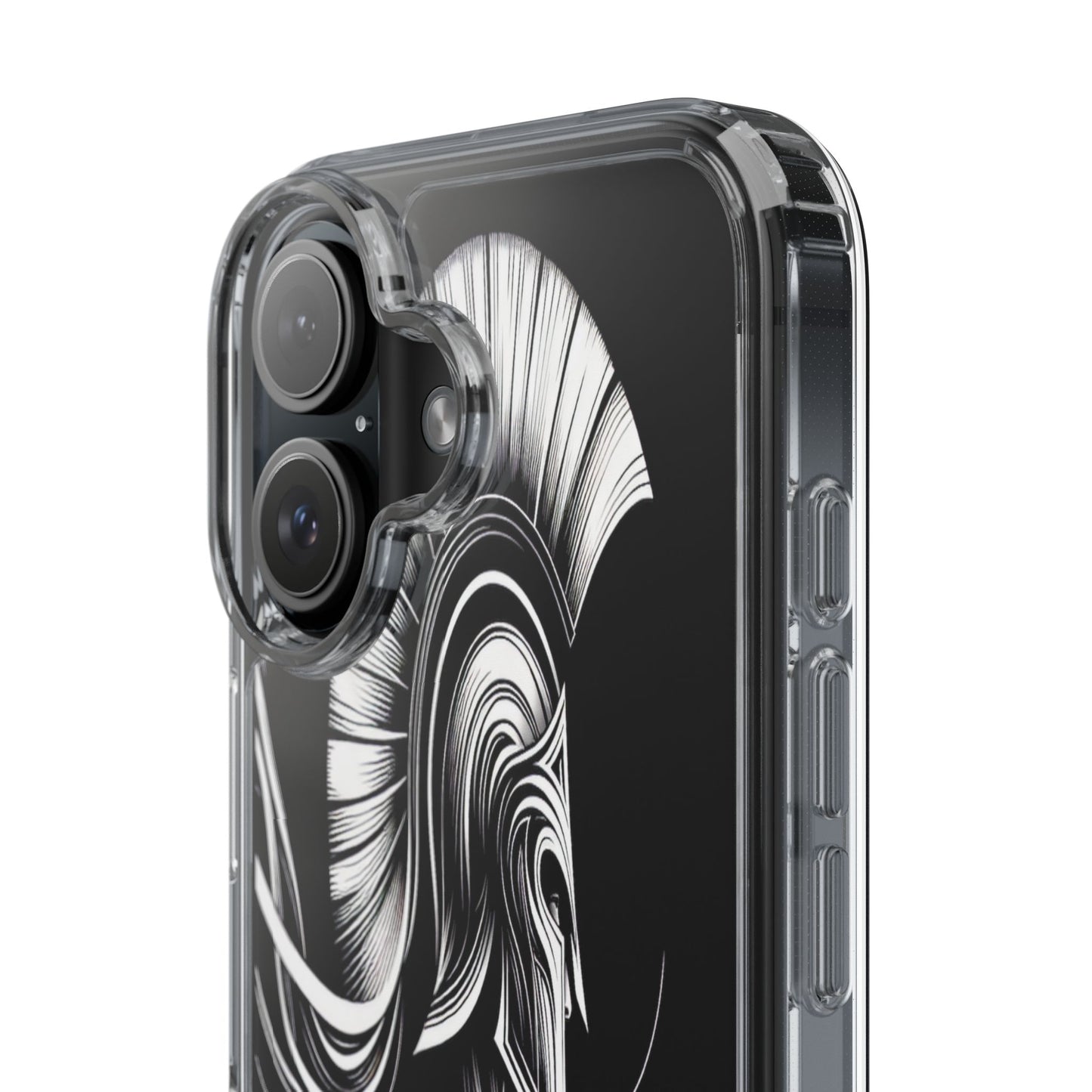 Transparent Helmeted Sentinel in Monochrome Motion Iphone Case Compatible With Iphone 16 15 14 - Clear Phone Cover