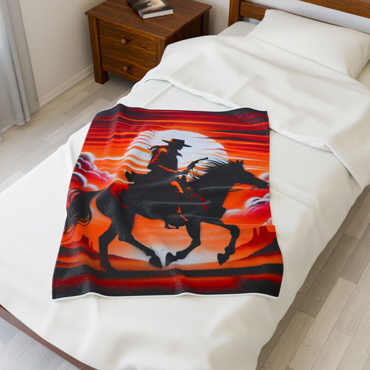 Rider in Fiery Landscape - Plush Blanket