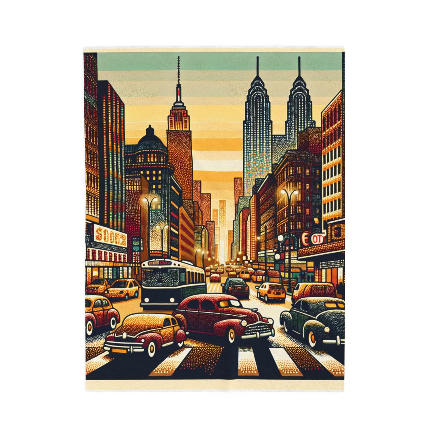 Bustling Streetscape at Dusk - Plush Blanket