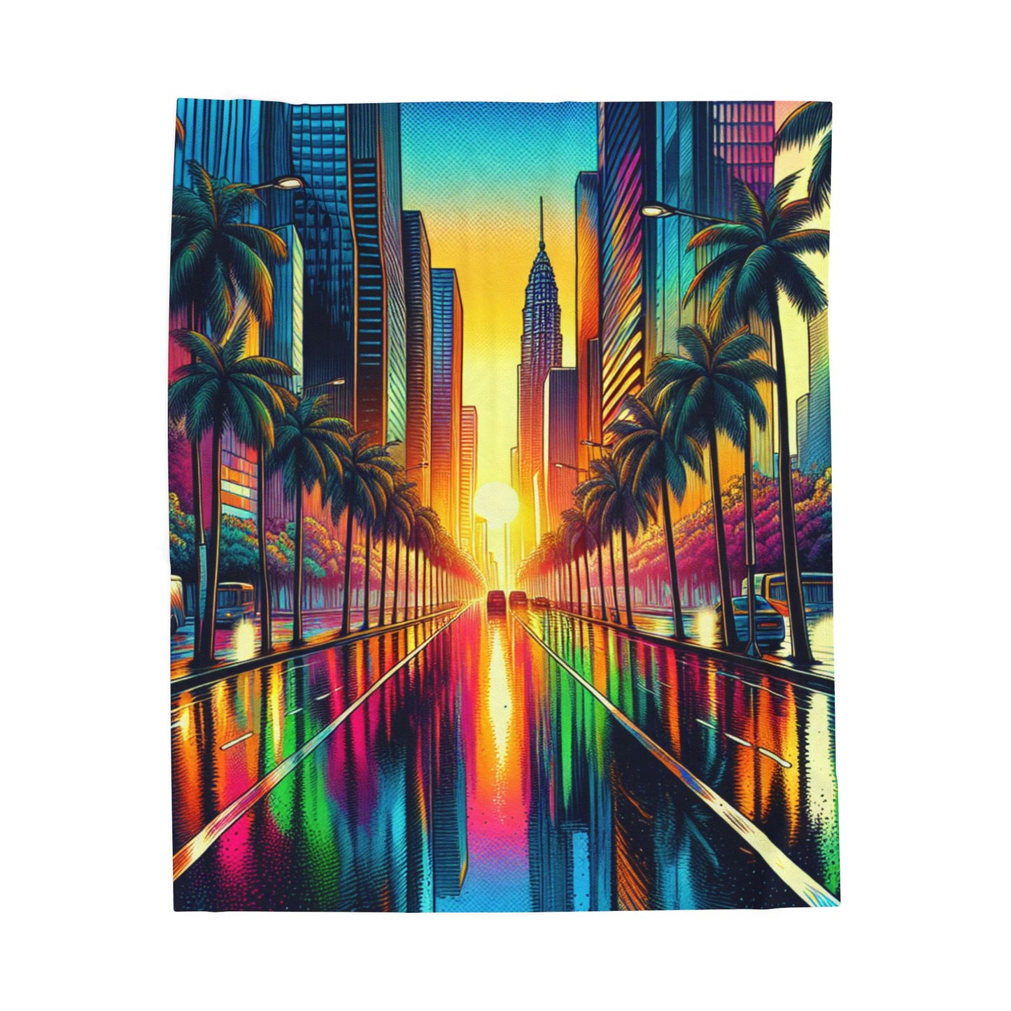 Dreamy Cityscape Illumination - Plush Blanket