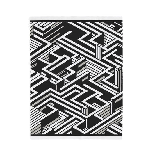 Maze of Depth and Contrast - Plush Blanket