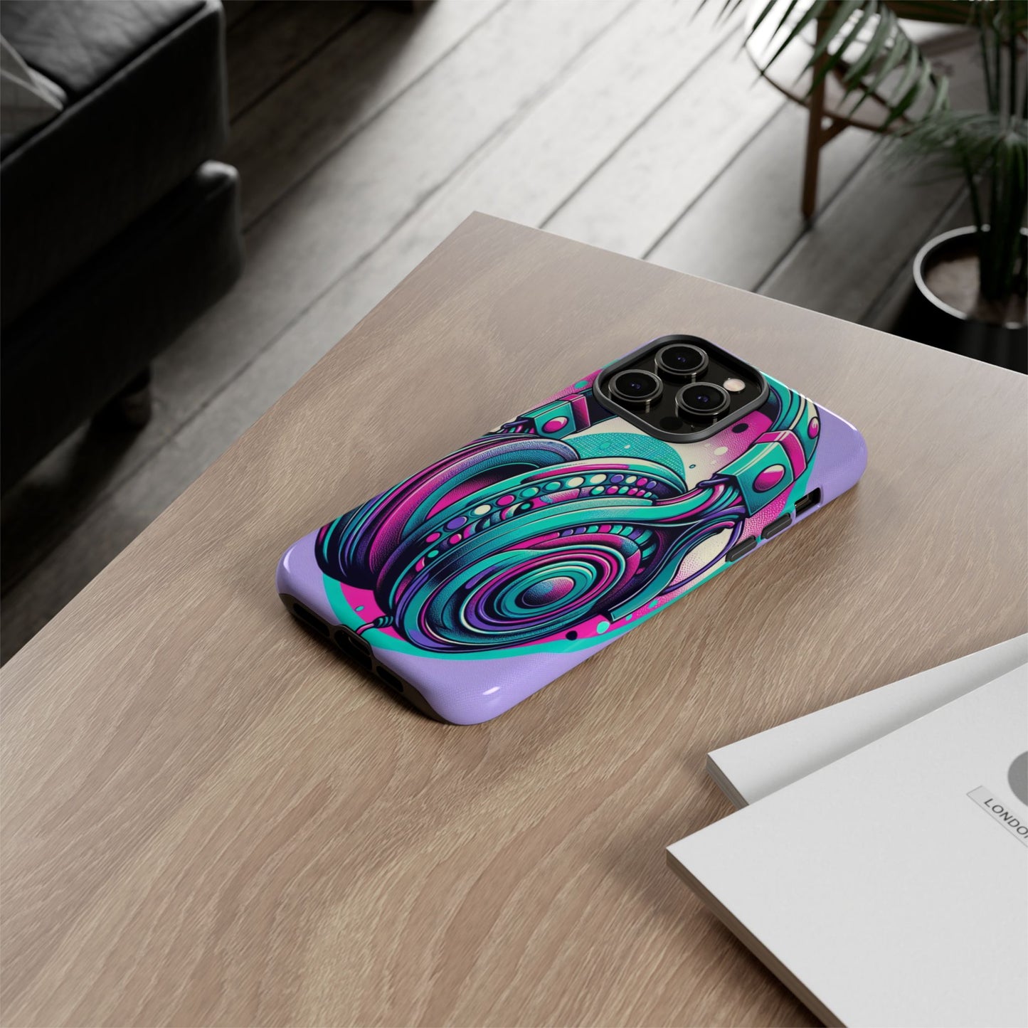 Custom ProtectiveHeadphone Vibes in Electric ColorsIphone Case Compatible With Iphone 16 15 14 - Phone Cover