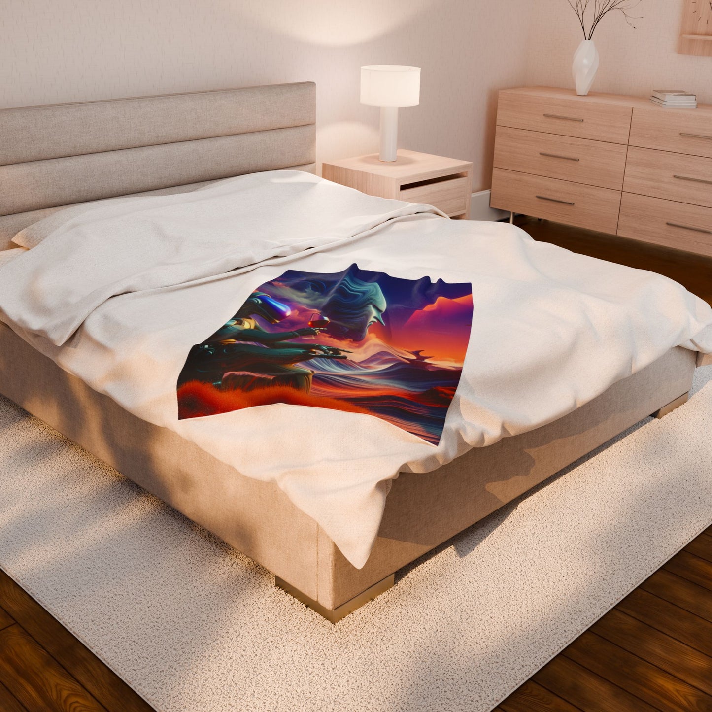 Robo Dreamscape in the Dawn of AI - Plush Blanket