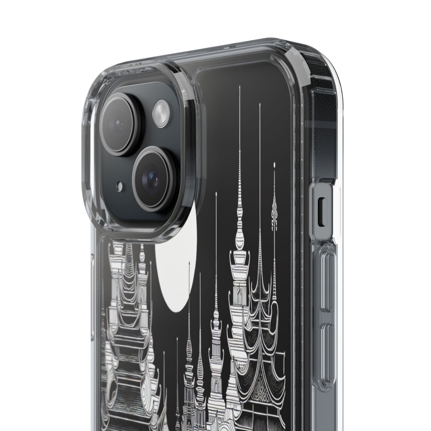 Transparent Temple Silhouette Under Bright Moon Iphone Case Compatible With Iphone 16 15 14 - Clear Phone Cover