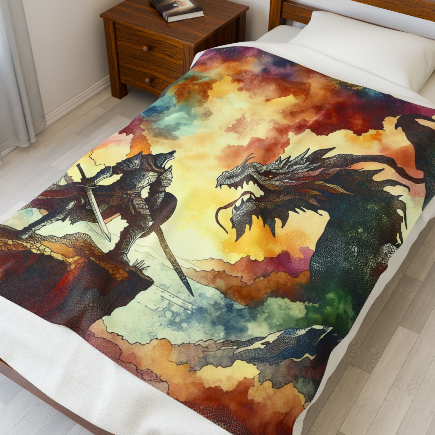 Knight and Dragon Showdown - Plush Blanket