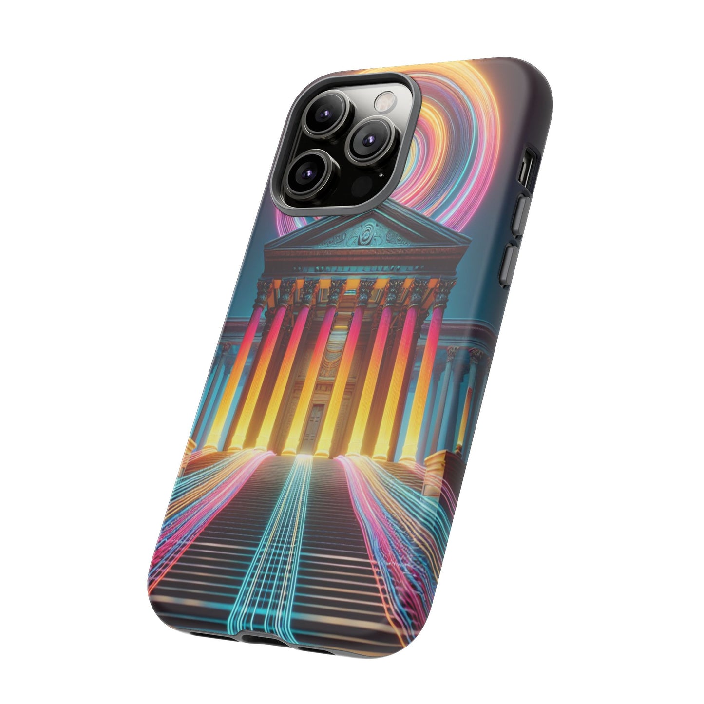 Illuminated Landmark with Colorful Trails - Phone Case