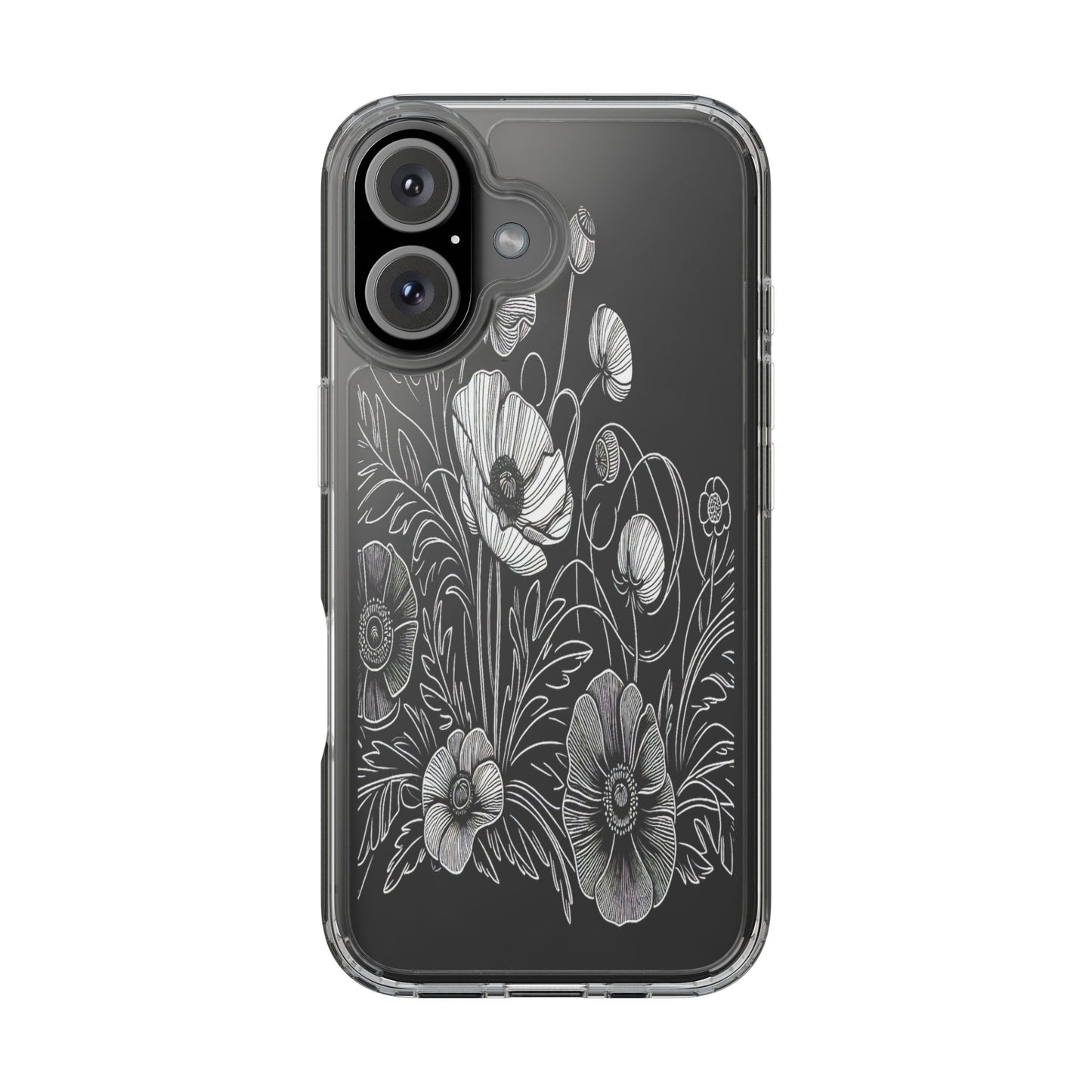 Transparent Black and White Floral Design Iphone Case Compatible With Iphone 16 15 14 - Clear Phone Cover