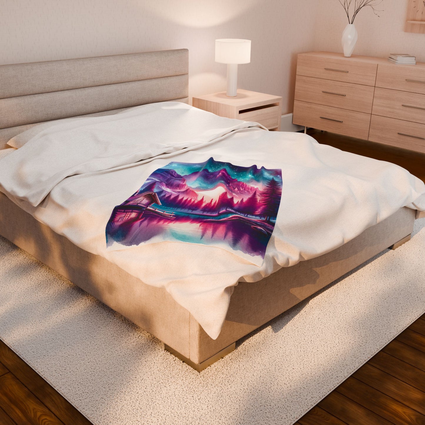 Dreamlike Mountain Retreat - Plush Blanket