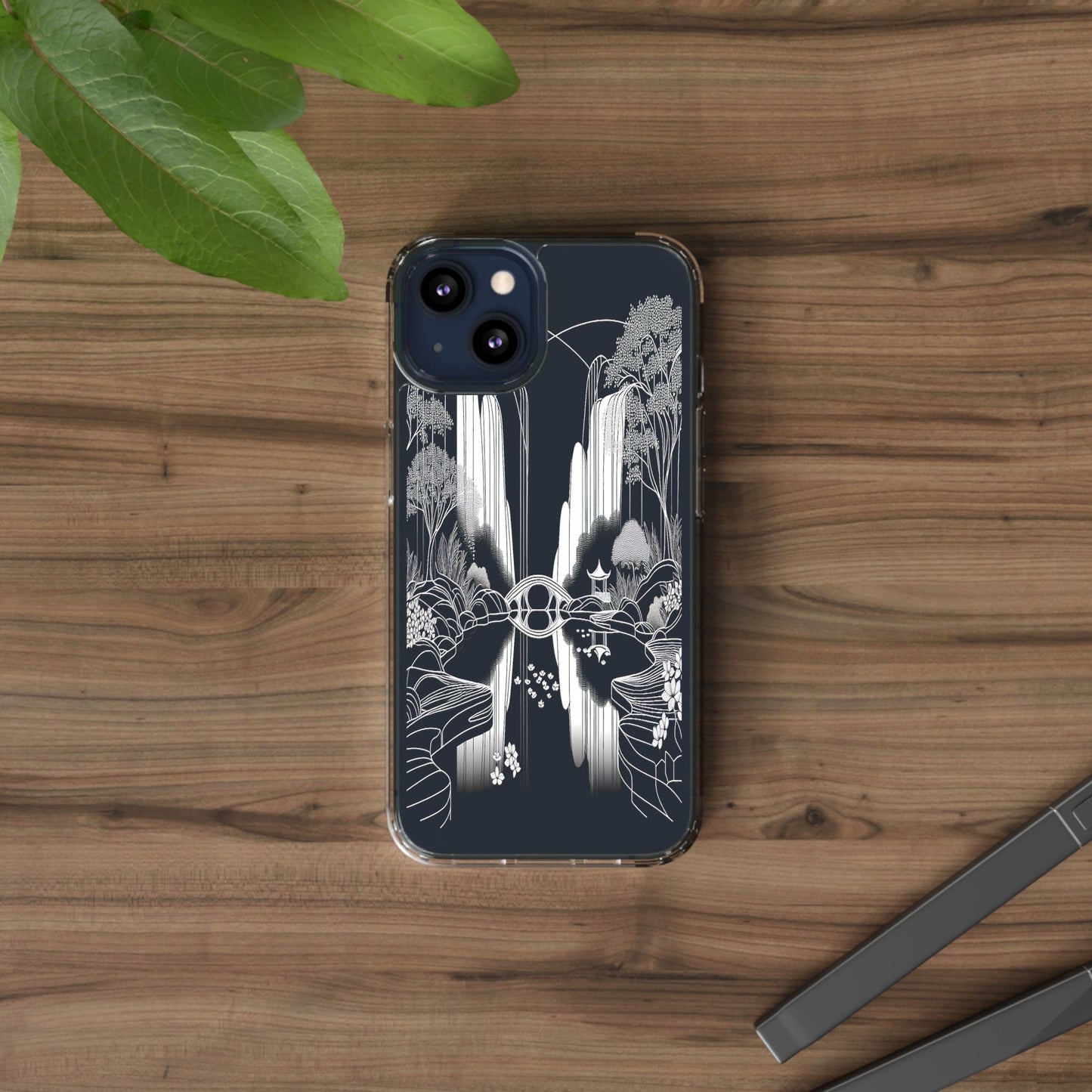 Transparent Waterfall Bridge Scene Iphone Case Compatible With Iphone 16 15 14 - Clear Phone Cover