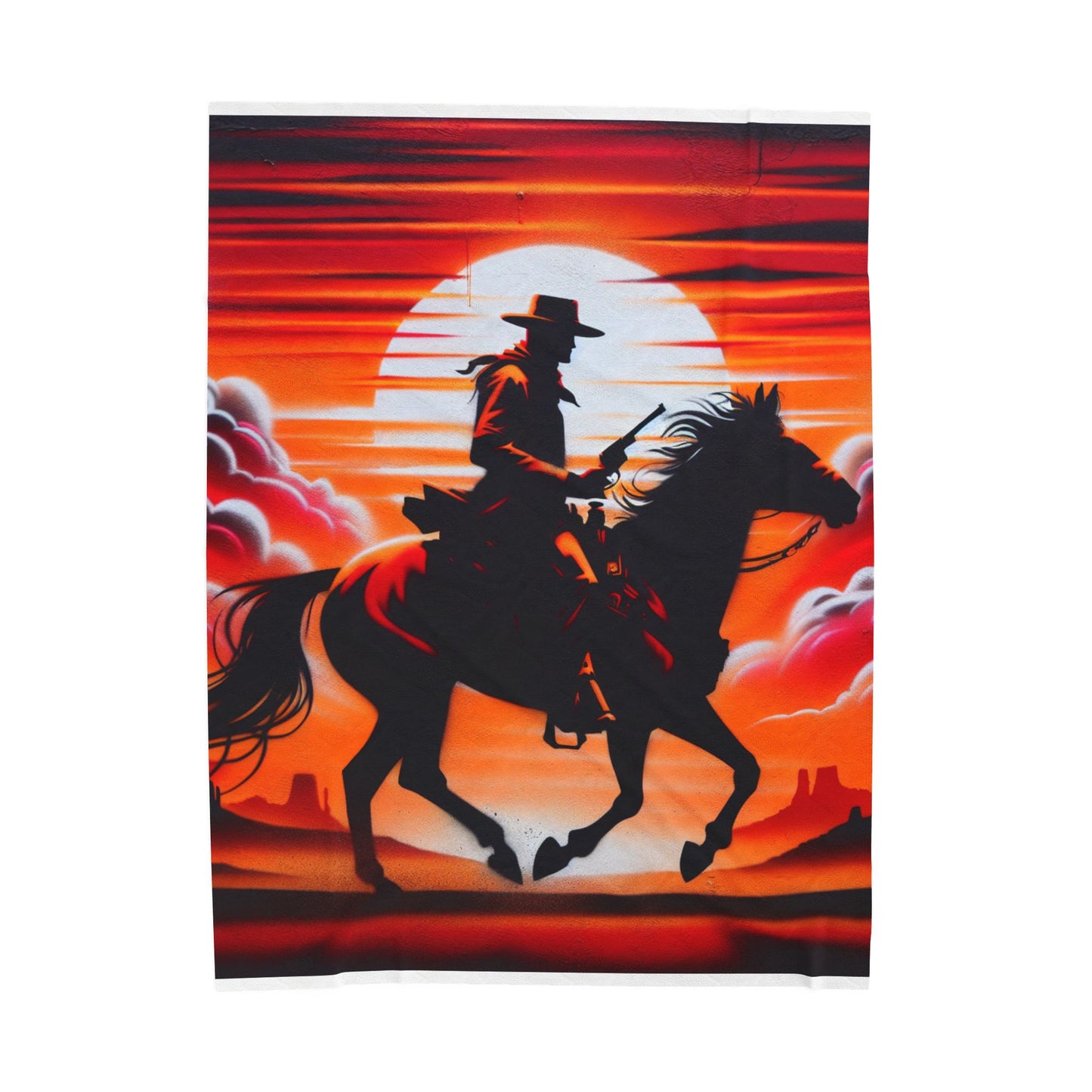 Rider in Fiery Landscape - Plush Blanket