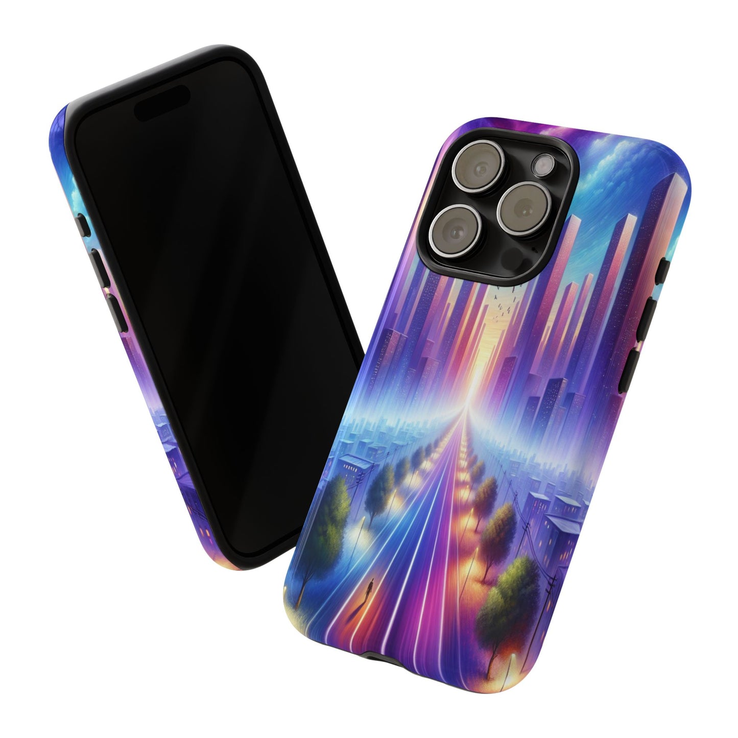 Journey into the Luminous Cityscape - Phone Case
