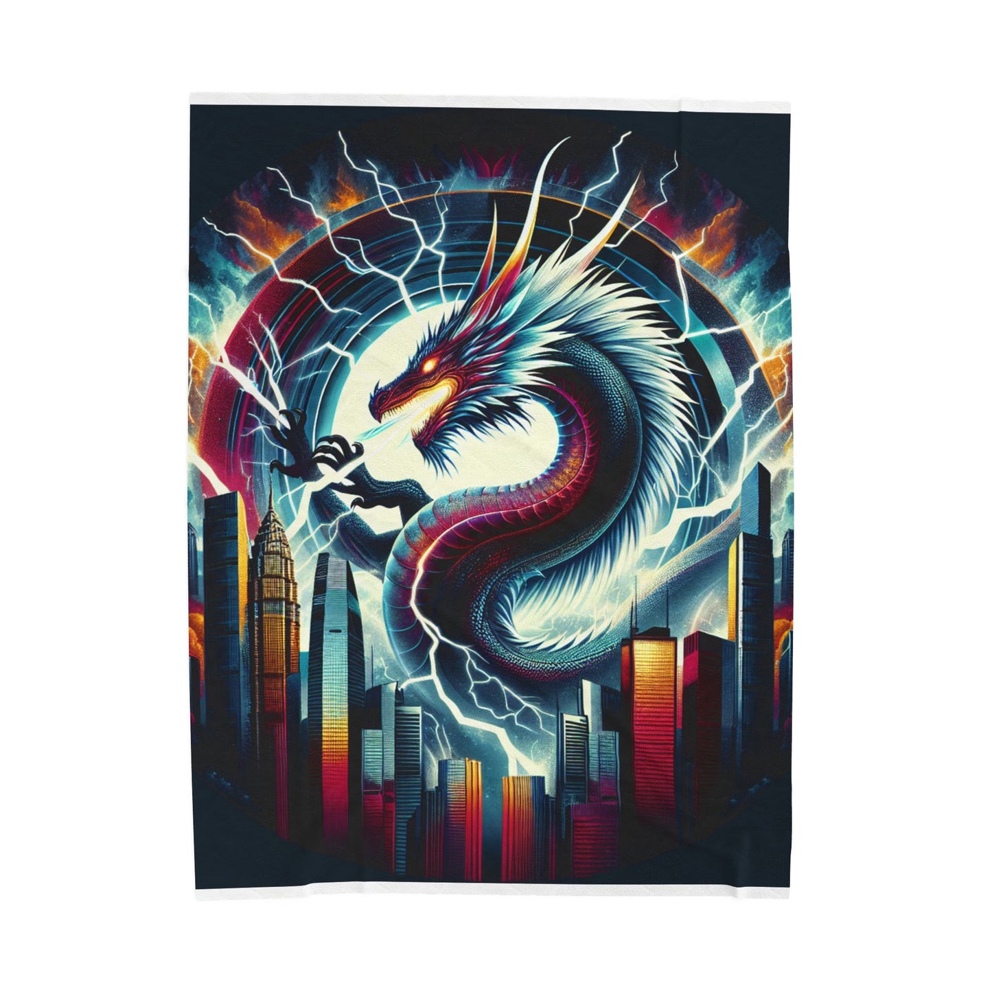 Dragon's Dominion Over Skyscrapers - Plush Blanket