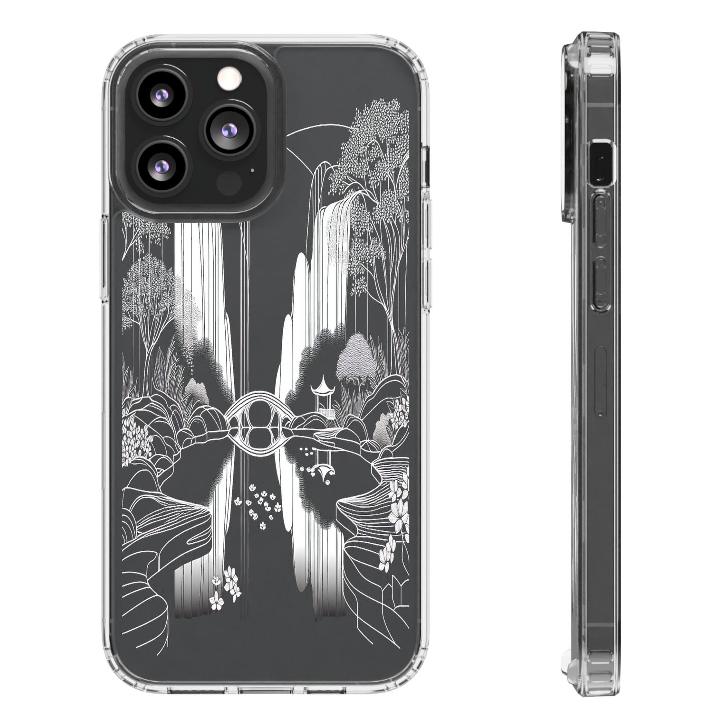 Transparent Waterfall Bridge Scene Iphone Case Compatible With Iphone 16 15 14 - Clear Phone Cover