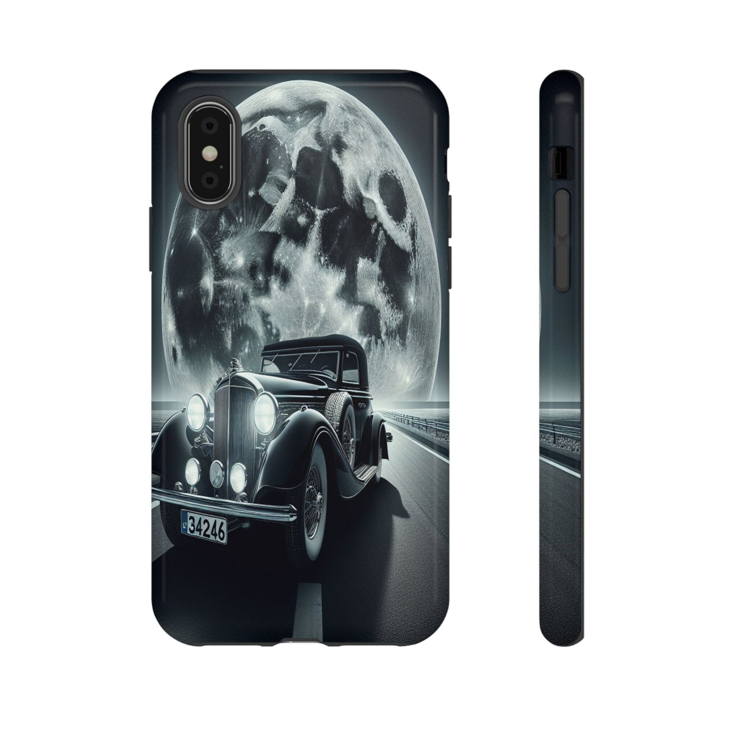 Moonlit Journey with Classic Car - Phone Case