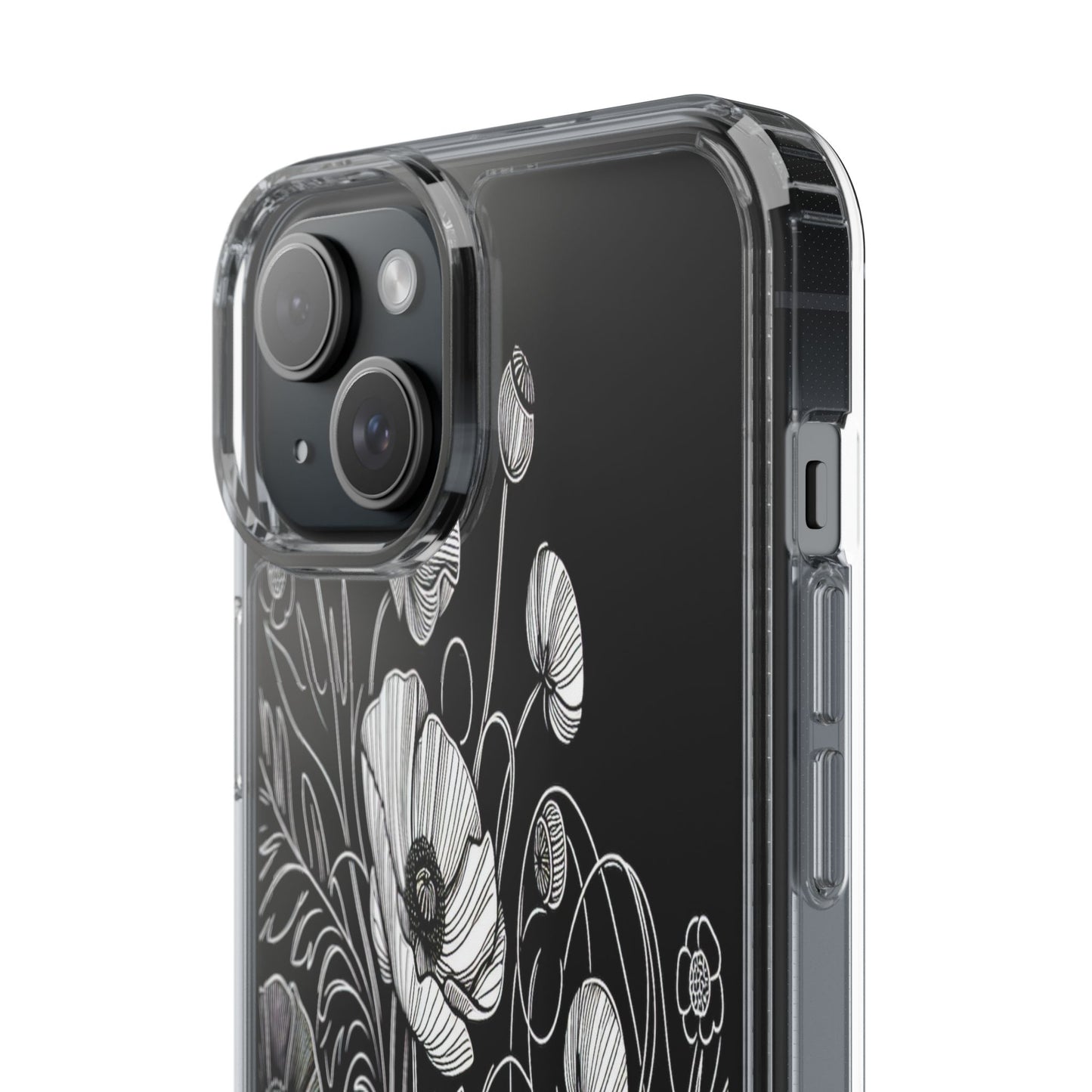 Transparent Black and White Floral Design Iphone Case Compatible With Iphone 16 15 14 - Clear Phone Cover