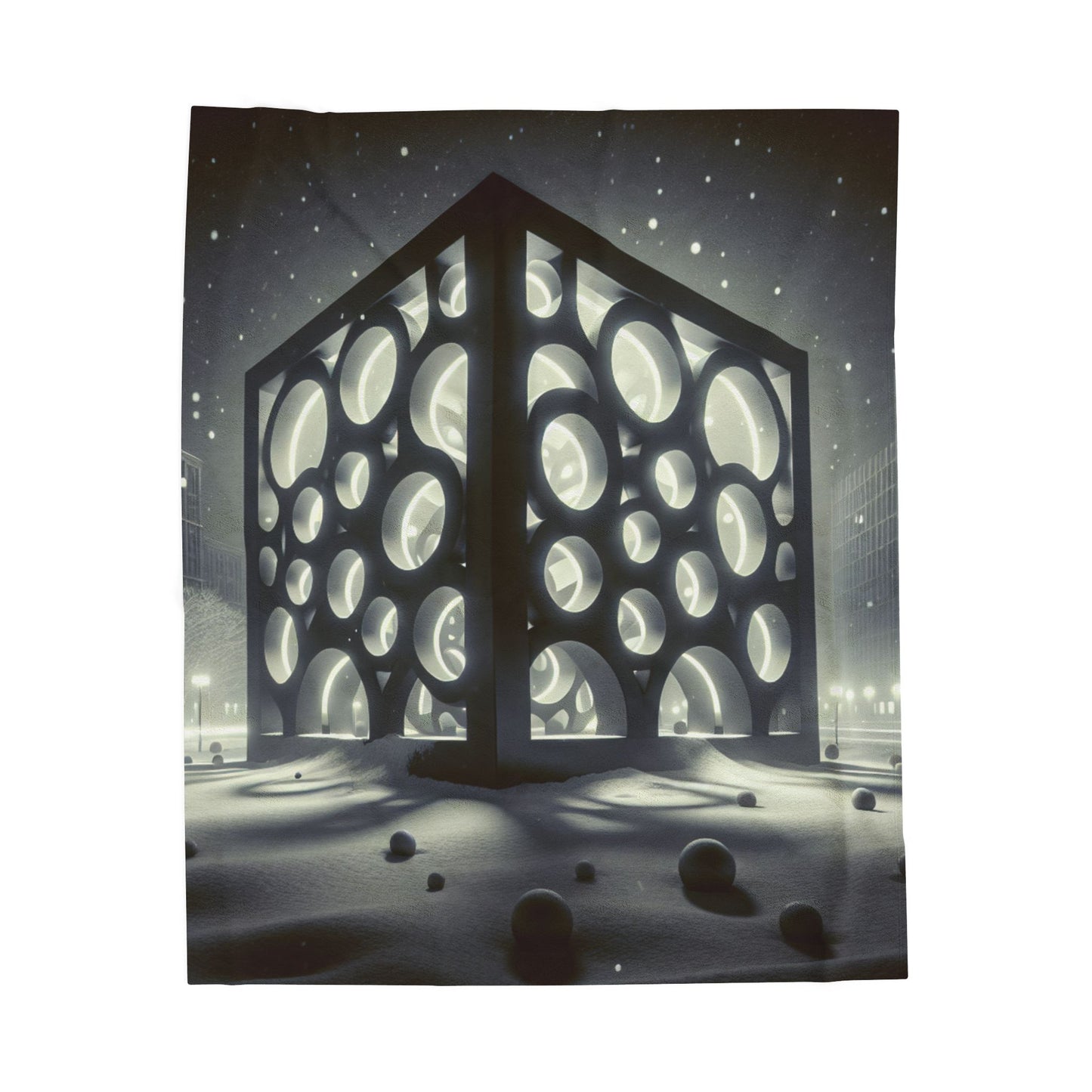 Illuminated Winter Cube Scene - Plush Blanket