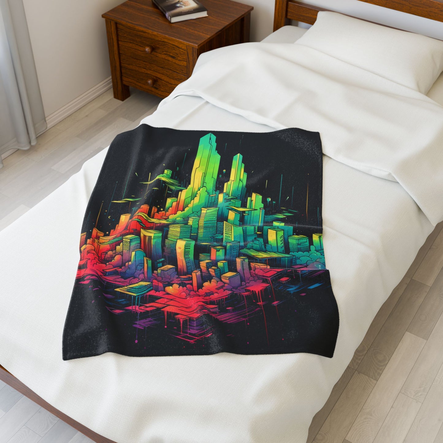Neon Metropolis Dreamscape- Plush Blanket