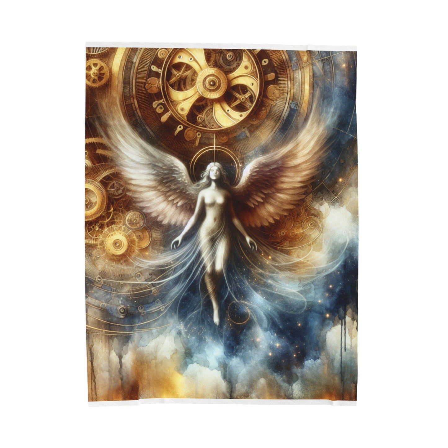 Winged Ascension in Mechanized Realm - Plush Blanket
