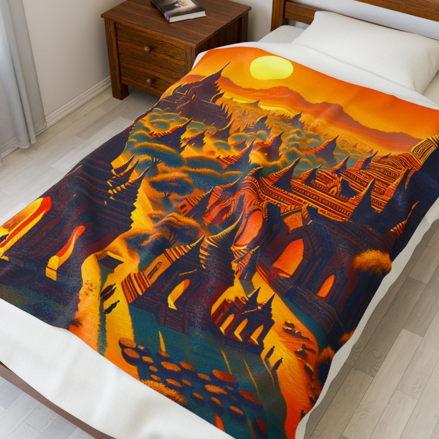 Golden Pagoda Panorama- Plush Blanket