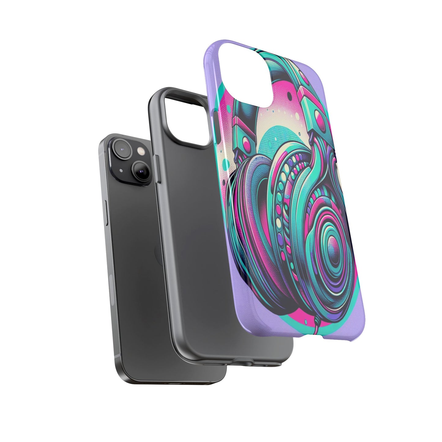 Custom ProtectiveHeadphone Vibes in Electric ColorsIphone Case Compatible With Iphone 16 15 14 - Phone Cover