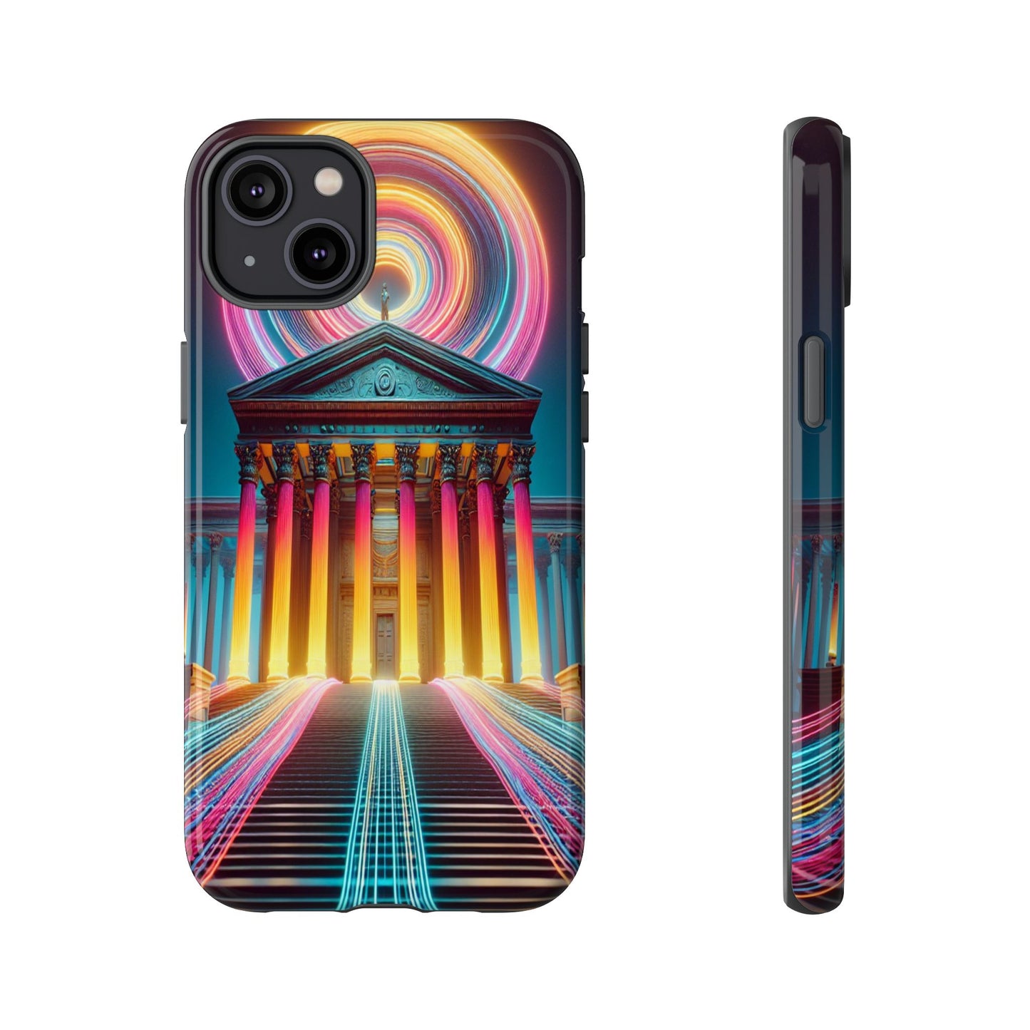 Illuminated Landmark with Colorful Trails - Phone Case