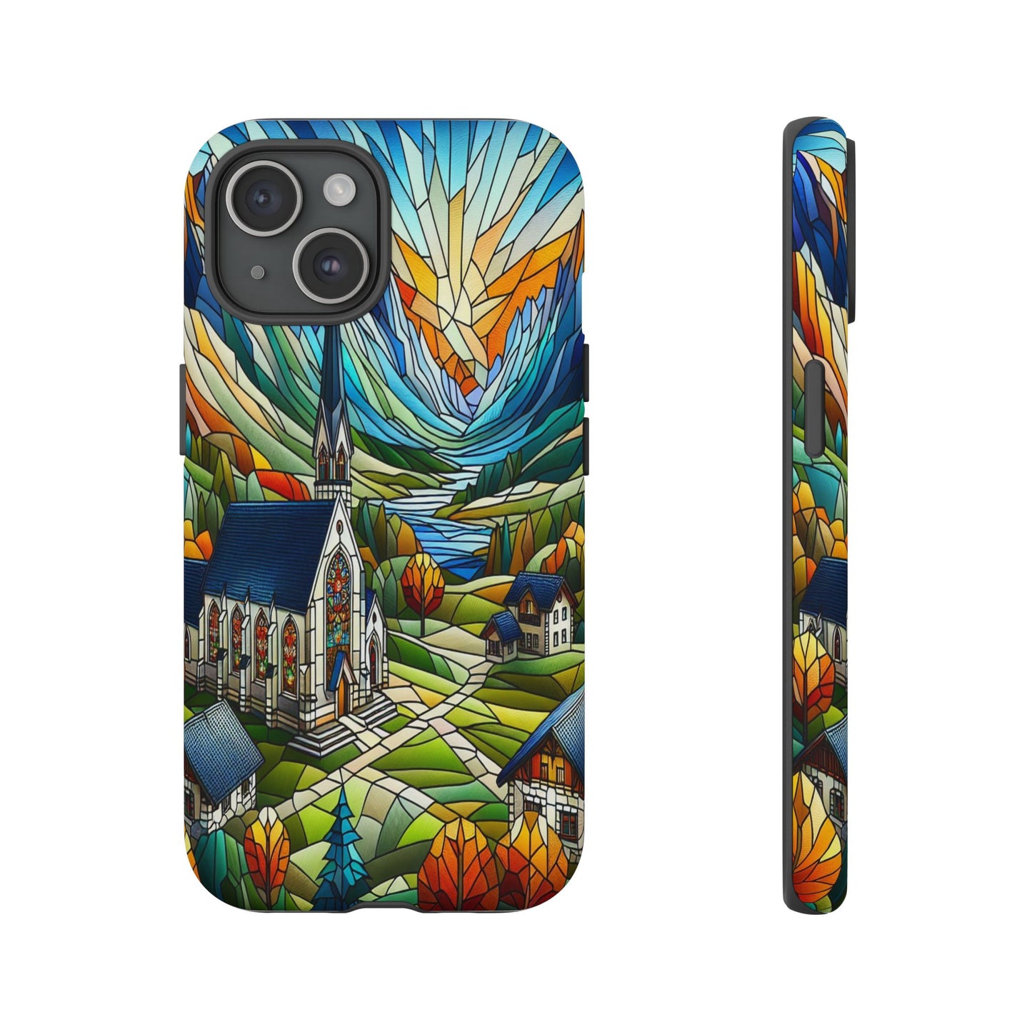 Stained Glass Countryside Scene - Phone Case