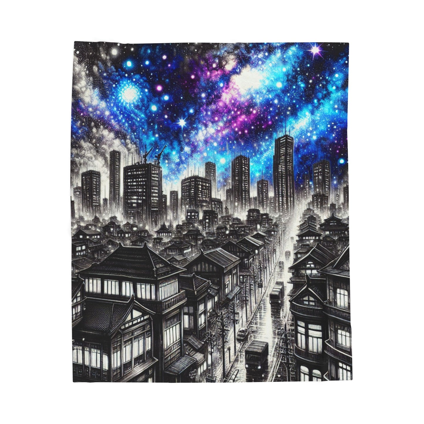 Evening Nebula Over the Cityscape - Plush Blanket